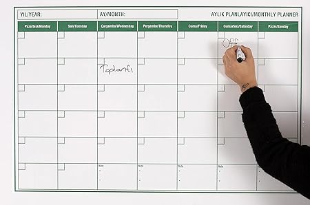 Aylık, Günlük, Haftalık Planlayıcı Kendiliğinden Yapışkansız Tutunan Elektrostatik Kağıt (85 cm x 56 Cm)