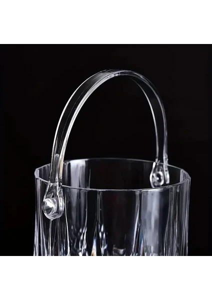Buz Kovası Tutma Kolu ve Buz Maşası ile Birlikte - Kristal Stil Içecek Soğutucu 1 Lt. Kapasiteli Cam Buzluk