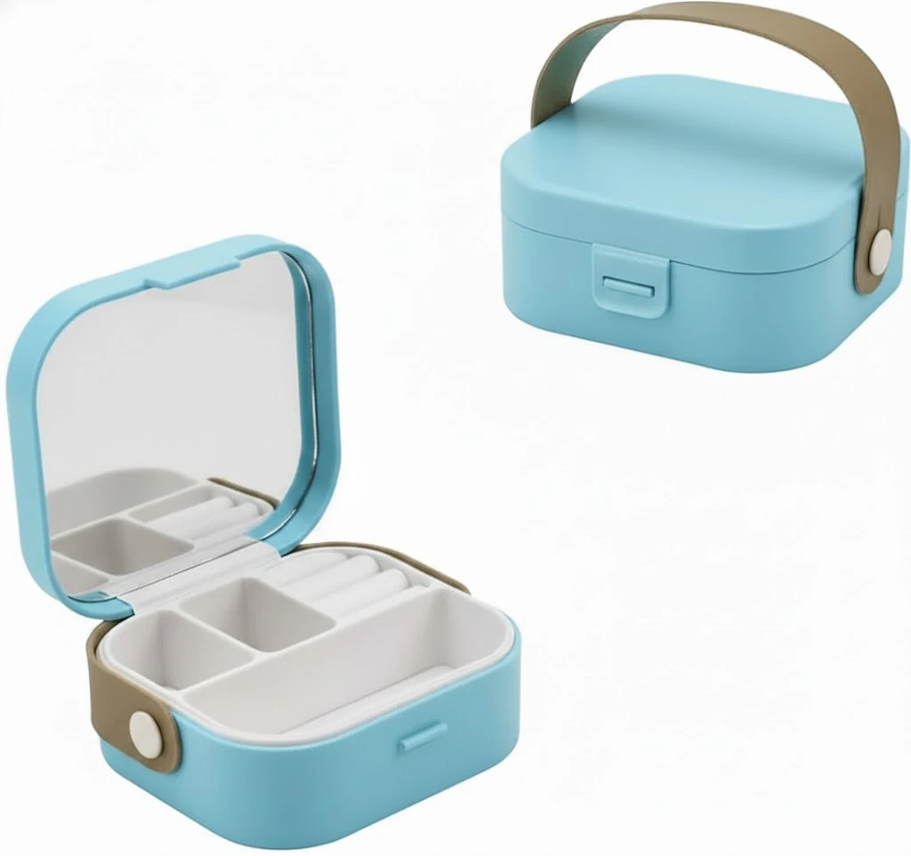 Taşınabilir Mini Takı ve Makyaj Kutusu – Aynalı, Çok Bölmeli, Kompakt Organizer