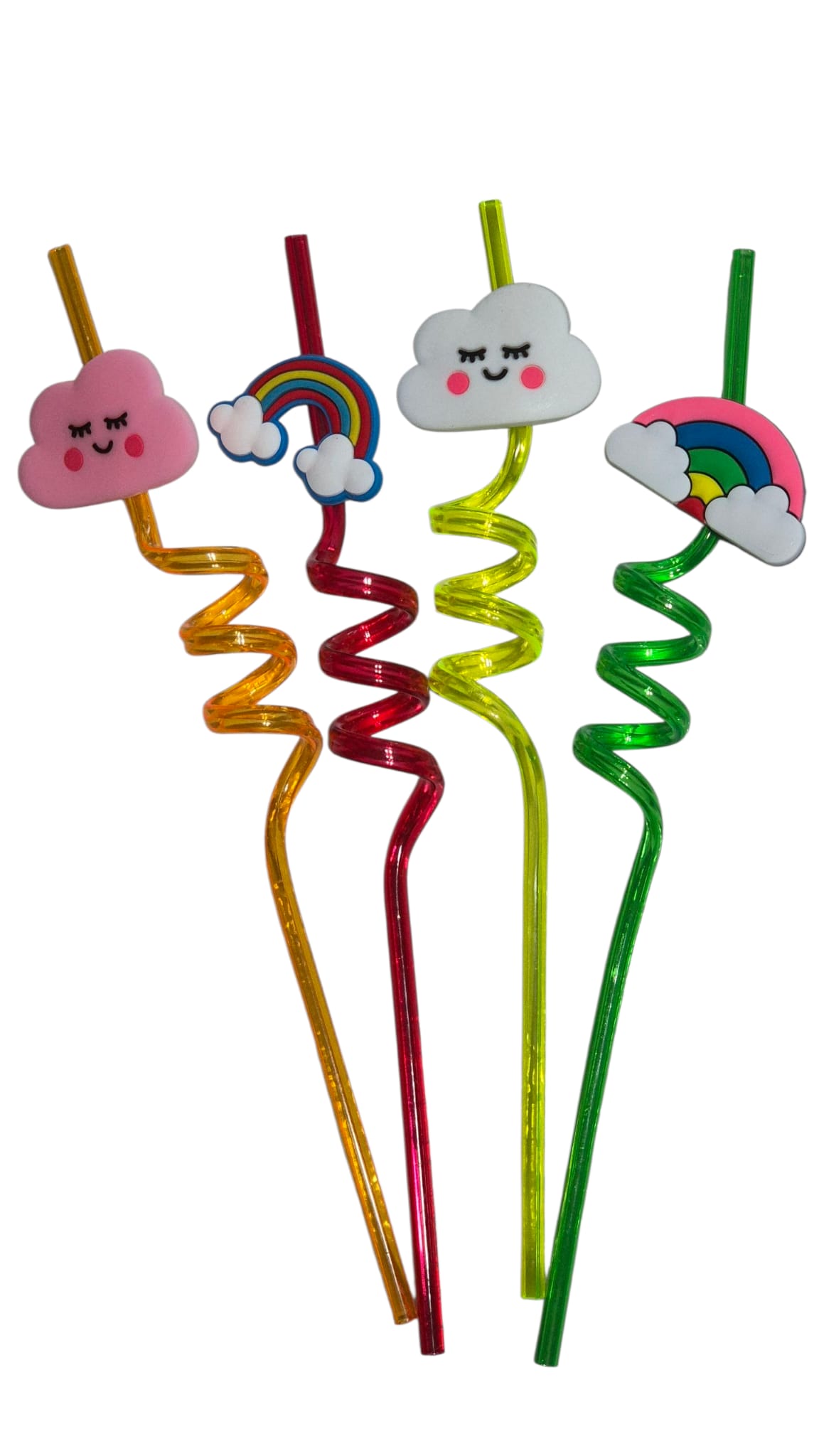  Renkli Figürlü Spiral Pipet Seti – Unicorn, Emoji, Bulut & Gökkuşağı Modelleri (Varyantlı Seçenekler)