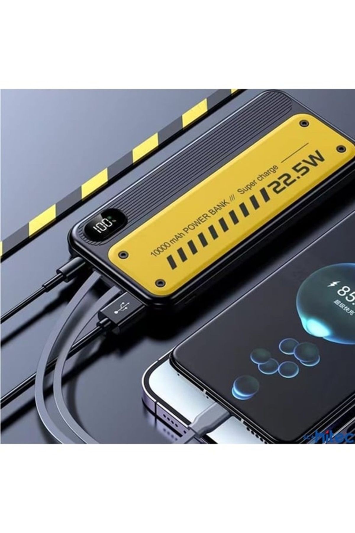 22.5W Type-C ve Lightning Kablolu LED Göstergeli USB & Type-C Çıkışlı Powerbank