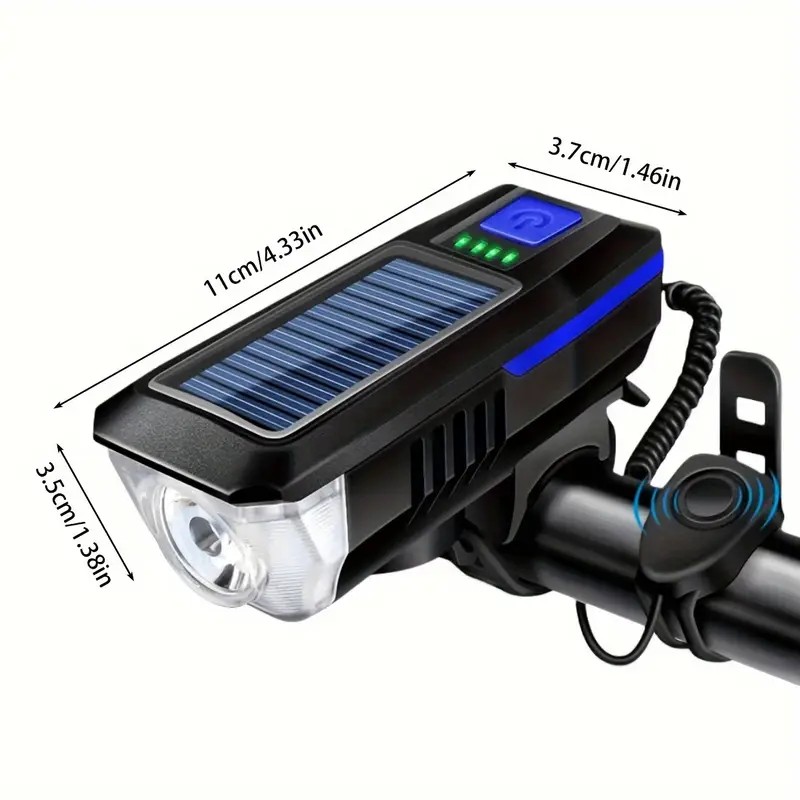 Güneş Enerjili USB ile Şarj Edilebilir LED Bisiklet Feneri Kornalı Suya Dayanıklı Far 