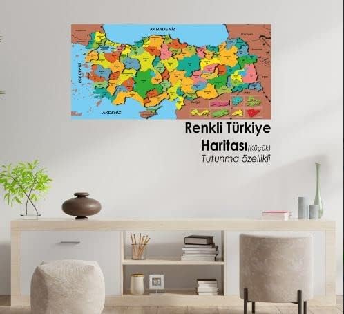 Renkli Türkiye Haritası Manyetik Duvar Stickerı – 118x56 cm