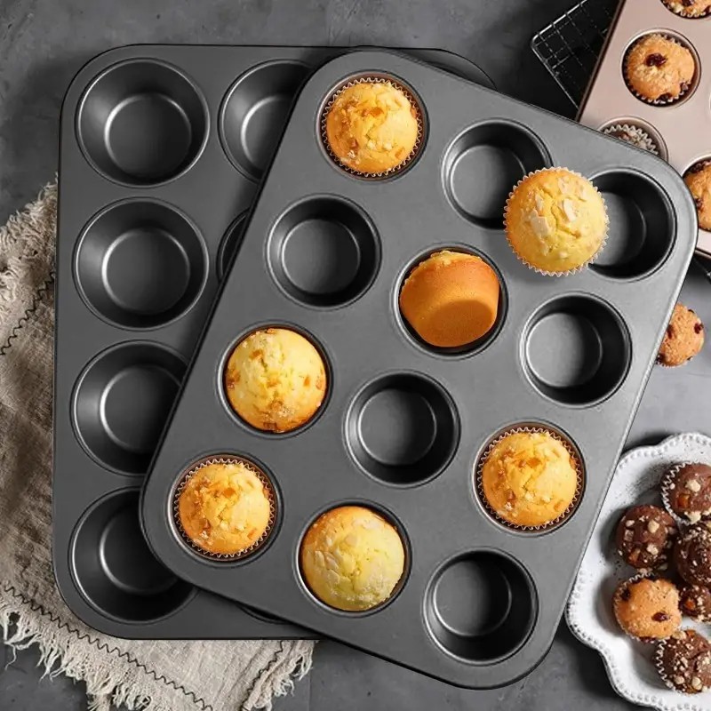 12’li Muffin ve Cupcake Fırın Tepsisi / Yapışmaz Metal Kek Kalıbı