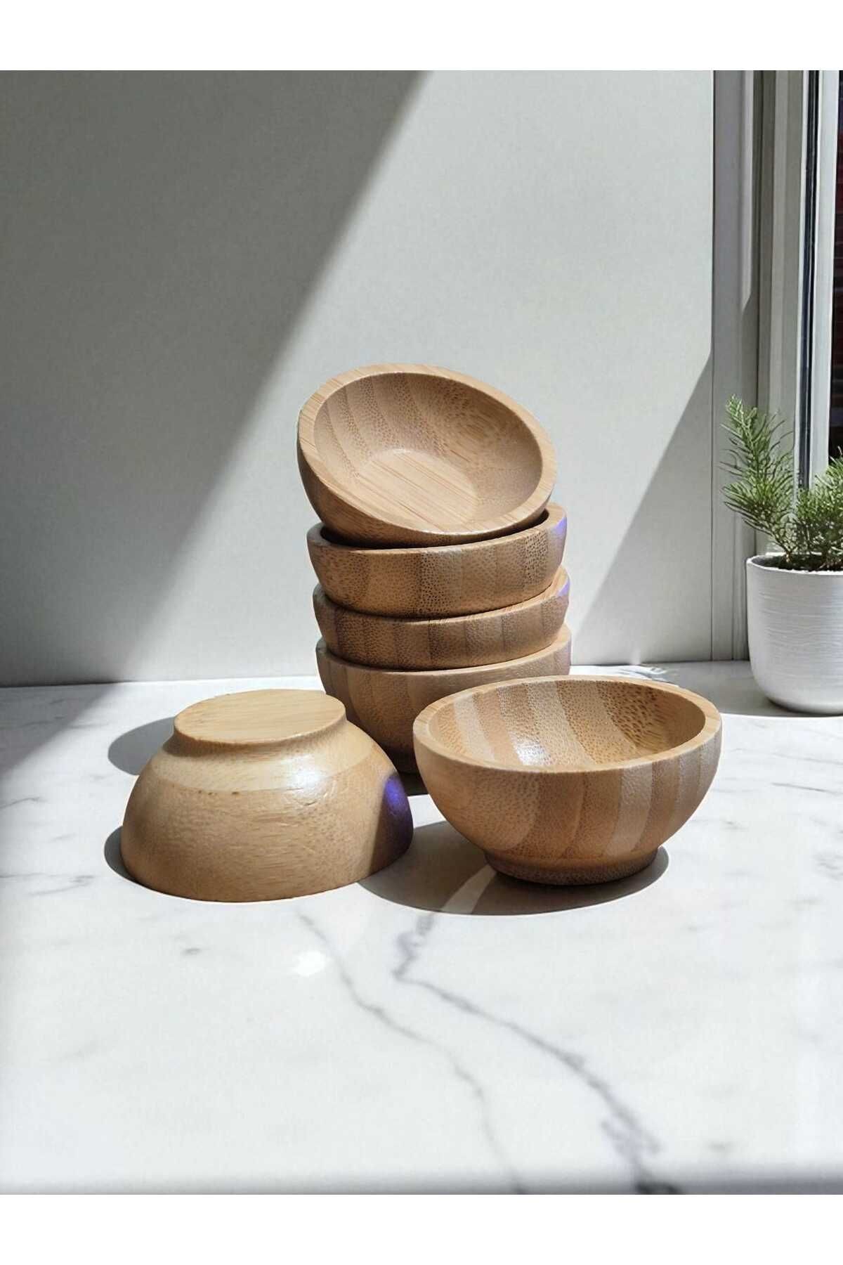 Bambu Japon Tarzı 6'lı Sosluk Yuvarlak Küçük Sos Kabı