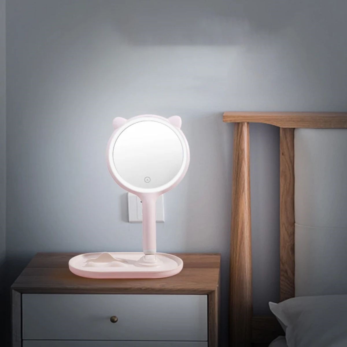 Kedi Kulaklı Telefon Standlı  Dokunmatik Led  Ayna
