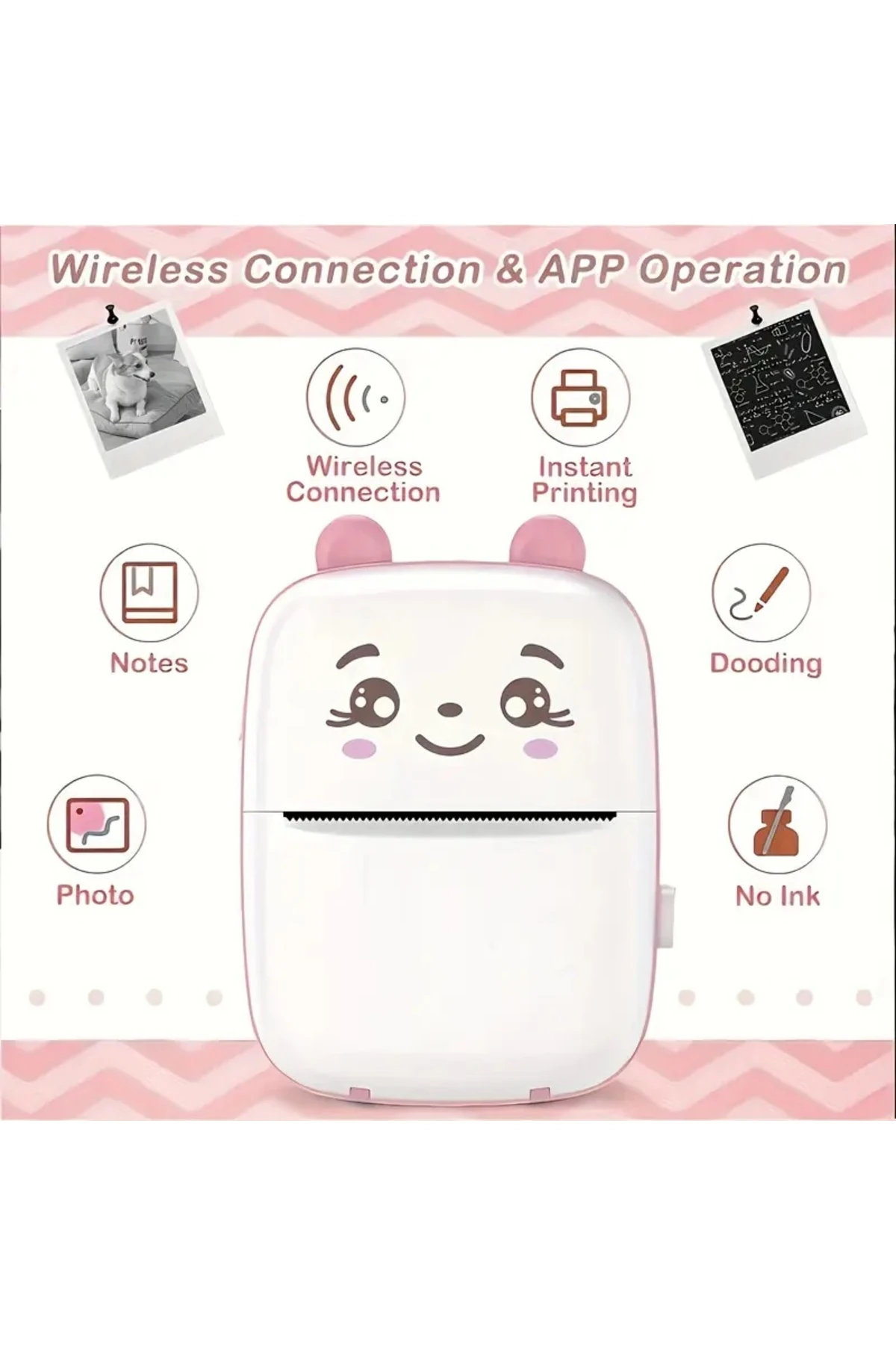 Mini Taşınabilir Kablosuz Termal Yazıcı – 200DPI – Android & Ios Uyumlu – Fotoğraf,Etiket, Not Baskı