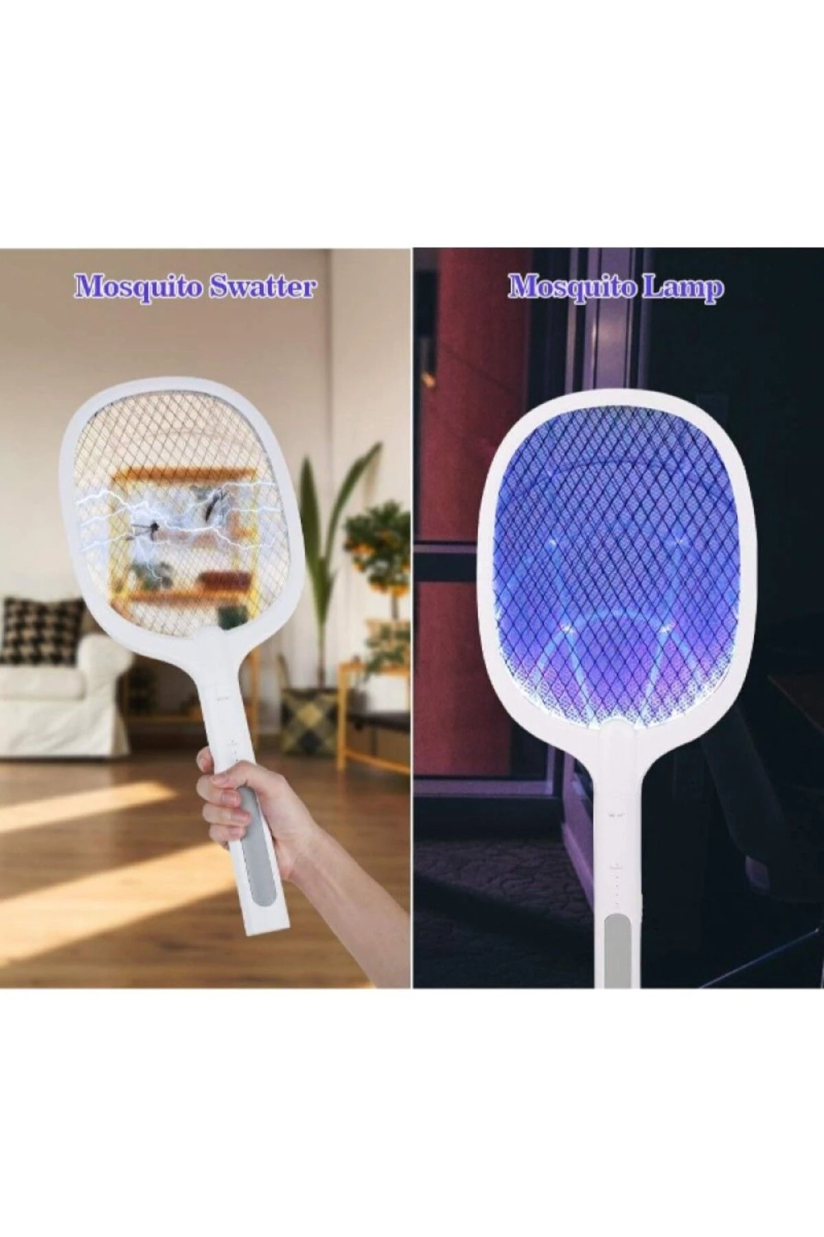 Masaüstü Standlı Şarjlı Sinek Öldürücü-Sinek Kovucu Raket / Mor ışıklı USB -Type-c girişli