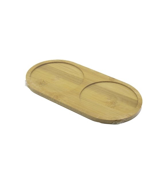 Bambu 2 Bölmeli Oval Yağdanlık ve Sosluk Altlığı - Şık Doğal Ahşap Görünümlü Stand  12X24X0.8cm