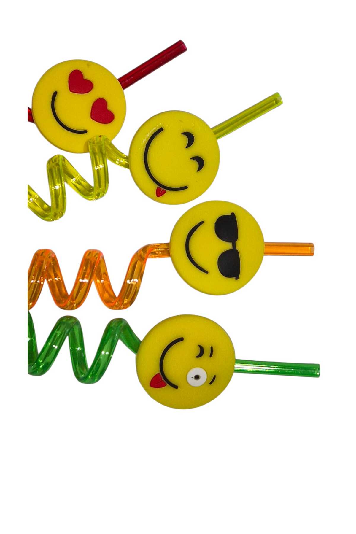 Renkli Figürlü Spiral Pipet Seti – Emoji Modelleri - Doğum günü kutlaması, Dekorasyon, Parti