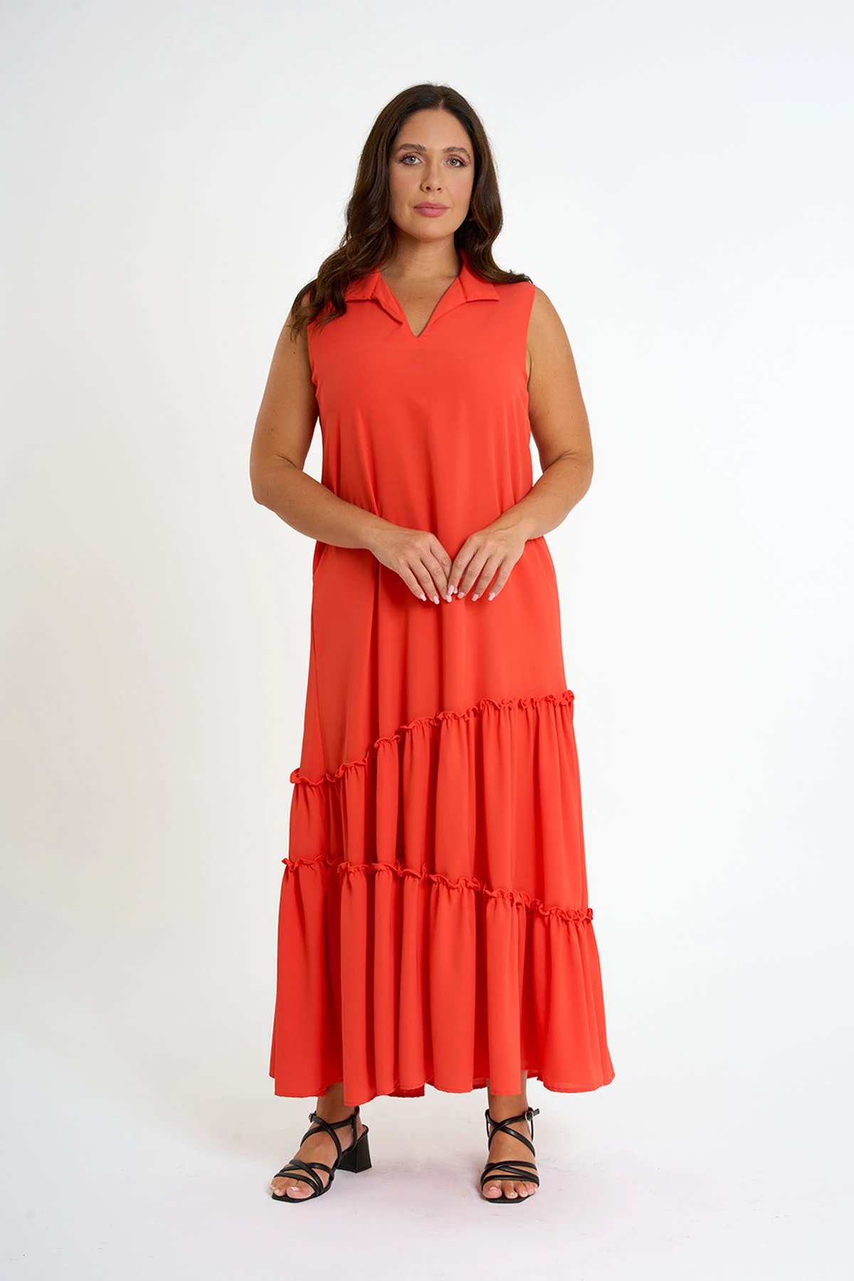 FIRFIR DETAYLI UZUN ELBISE - ORG