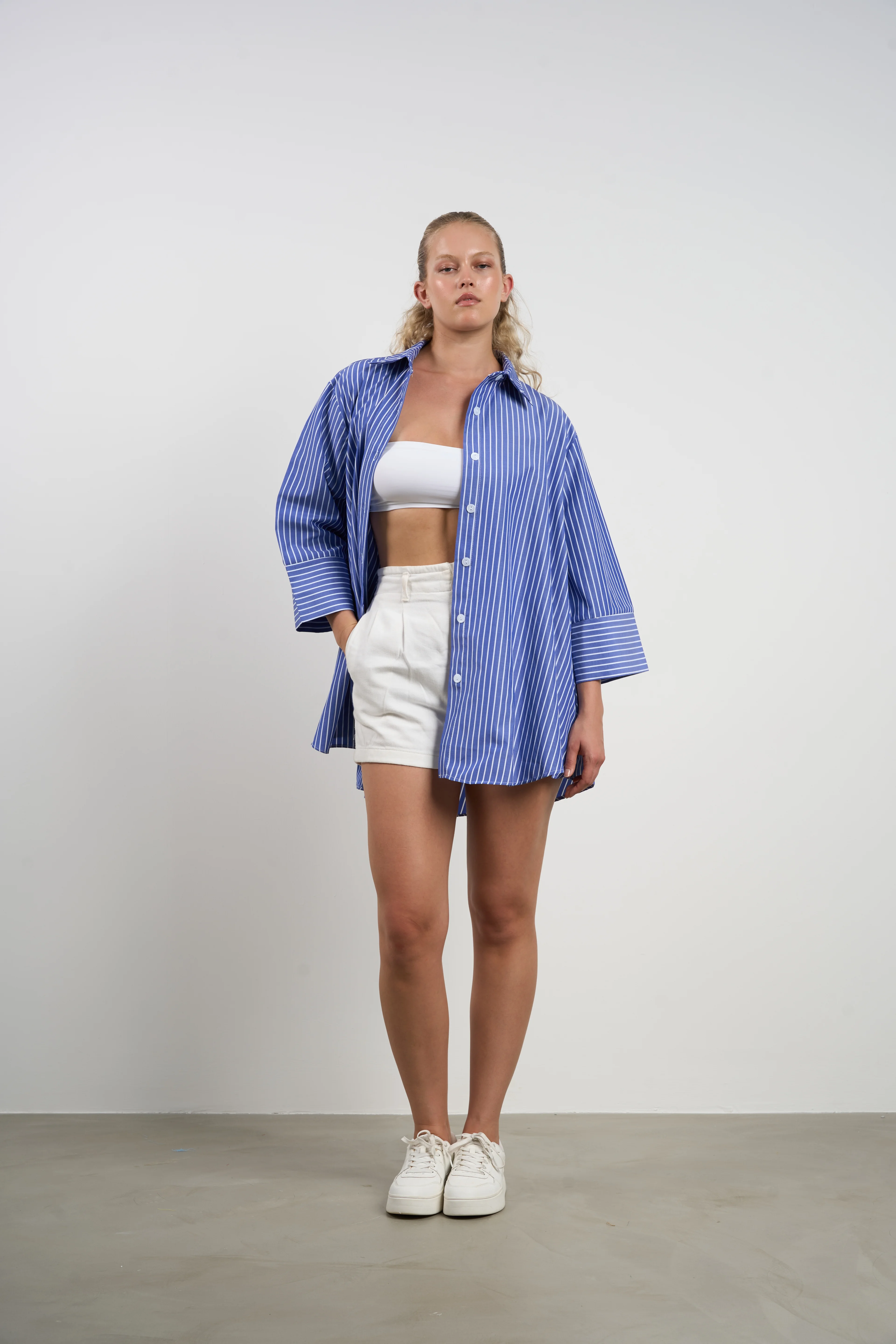 Büyük Beden Salaş Çizgili Yazlık Gömlek - ÇNA