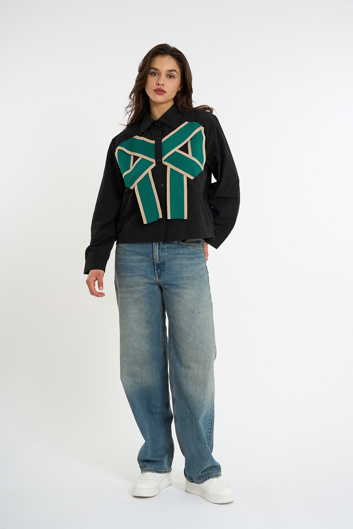 Fiyonk Detaylı Gömlek - Black Green