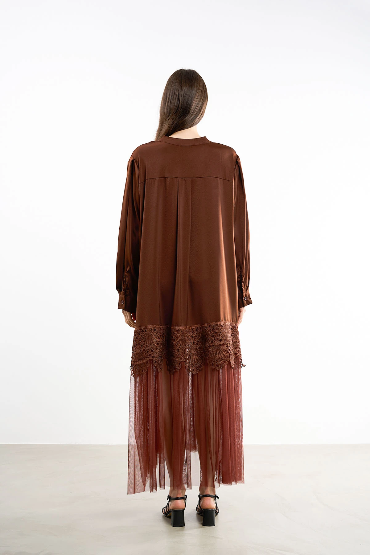 Tüllü Dantelli Elbise | 44-50