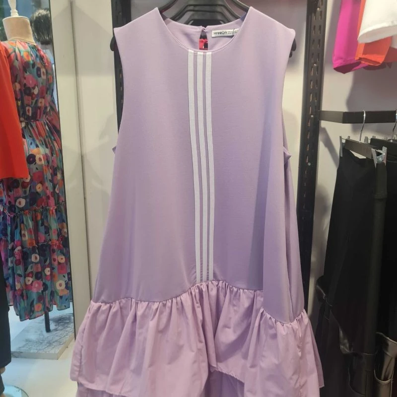 Sıfır Kol Fırfırlı Uzun Elbise