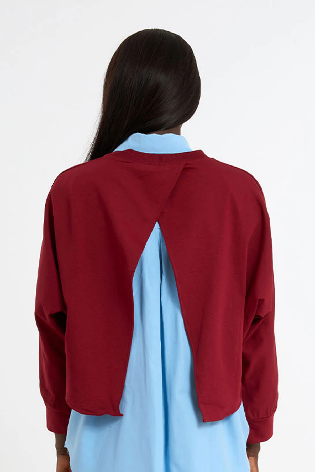 Asimetrik Kesim Sweatshirt- Gömlek Dahil Değildir