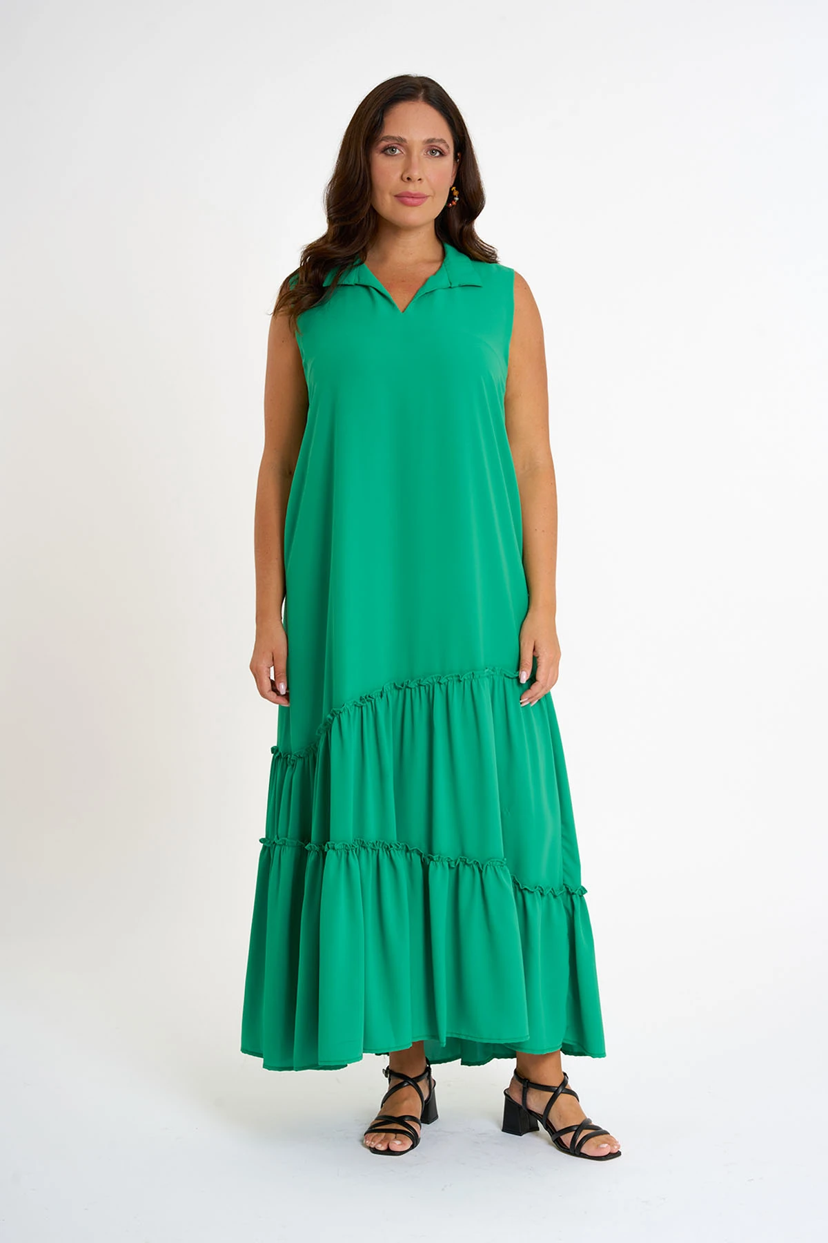 FIRFIR DETAYLI UZUN ELBISE - GRN