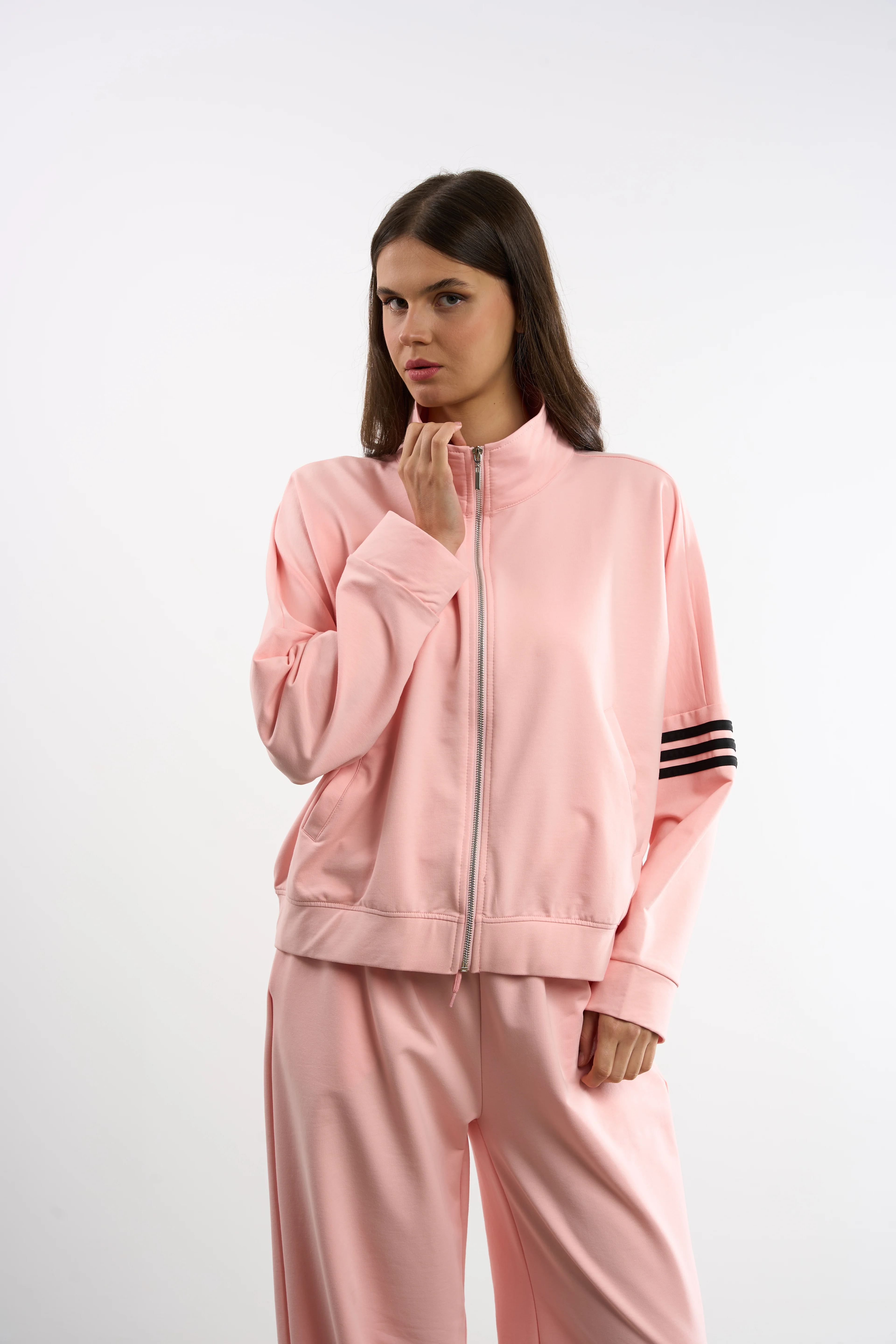 Kollarında Şerit Detaylı Fermuarlı Sweatshirt | 25152