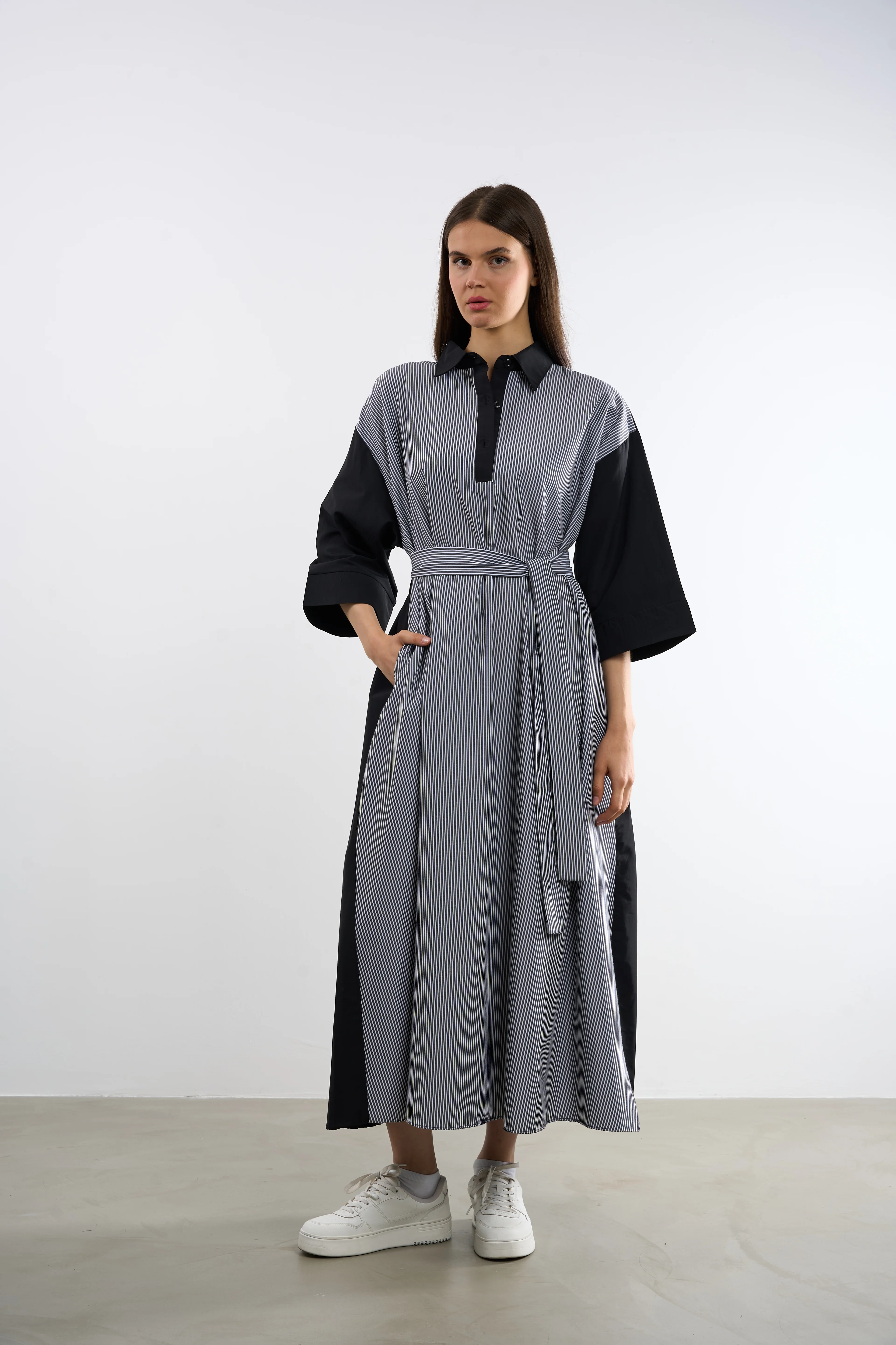 Polo Yaka Garnili Elbise | 44-50 - BLK