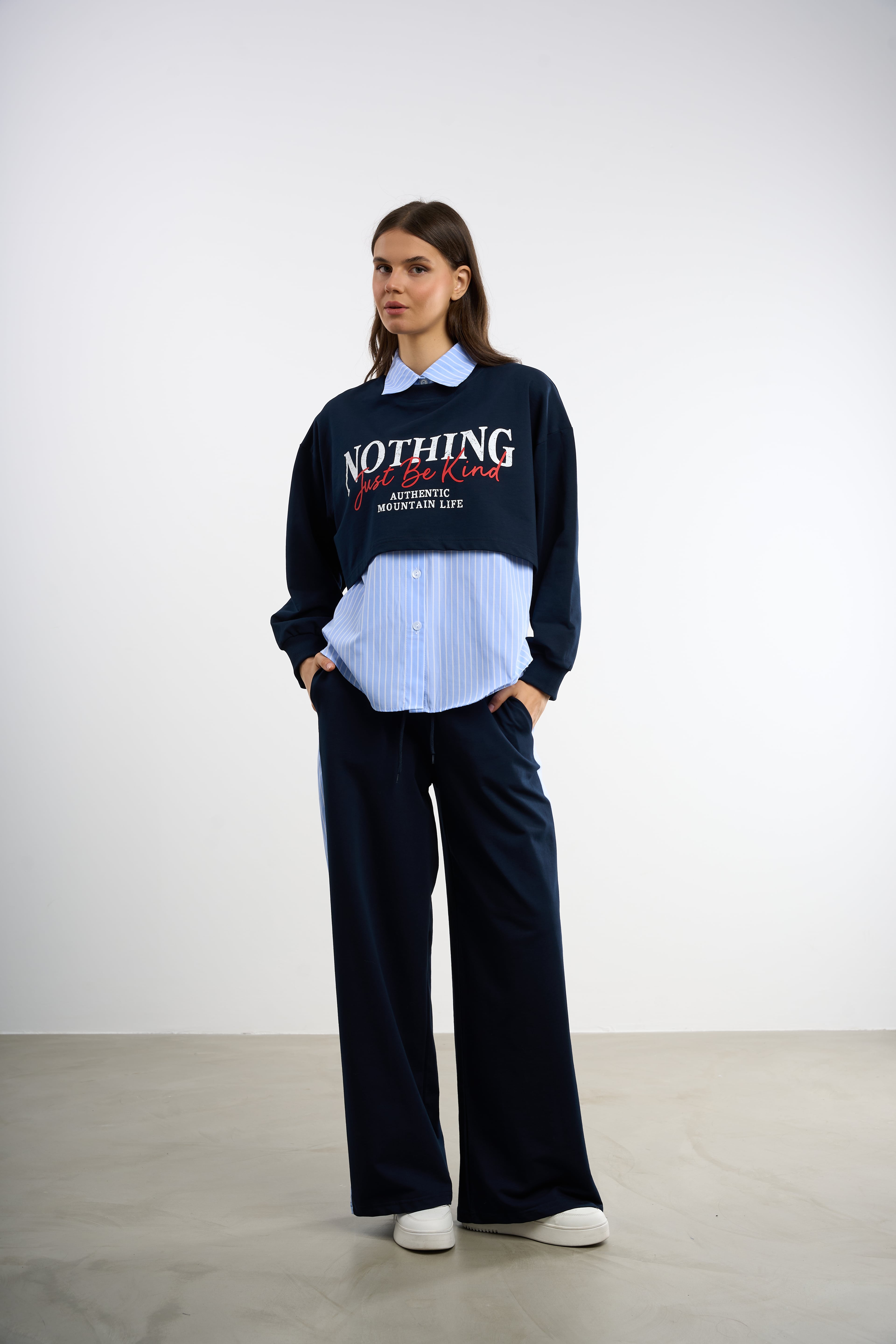3 Parçalı Crop Sweat Gömlekli Takım | 36-50 | 25270