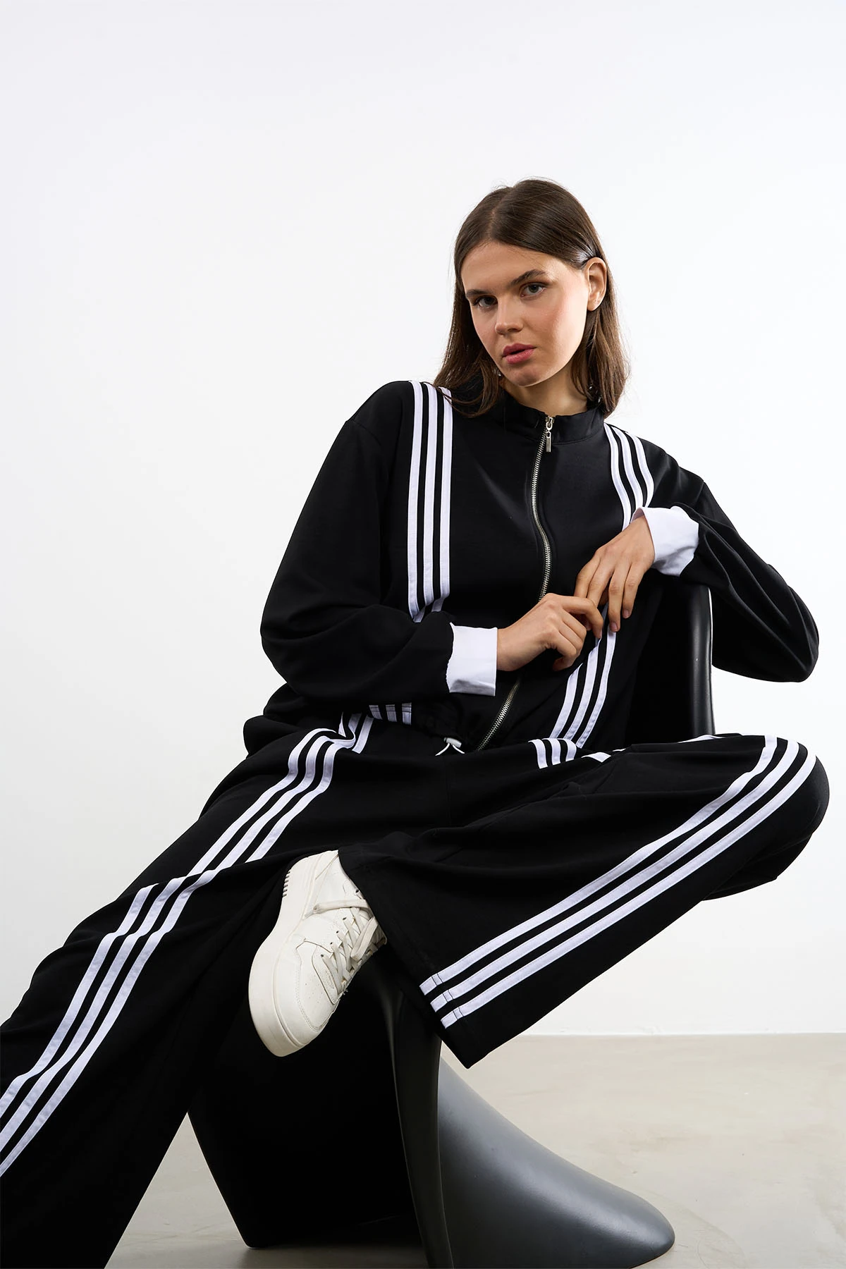 Şeritli Alt Üst Eşofman Takımı | 25260 | 36-50 - BLK