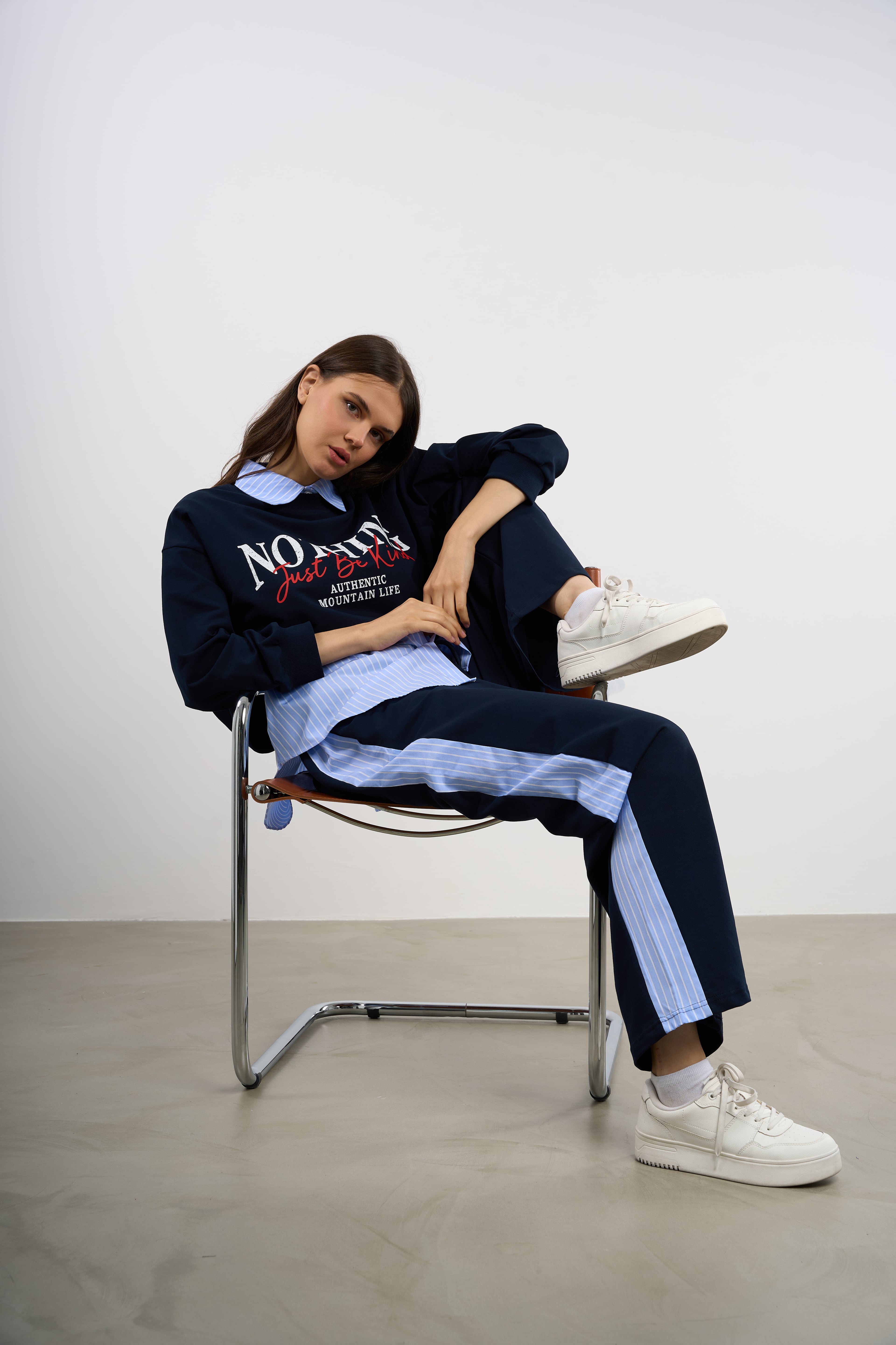 3 Parçalı Crop Sweat Gömlekli Takım | 36-50 | 25270