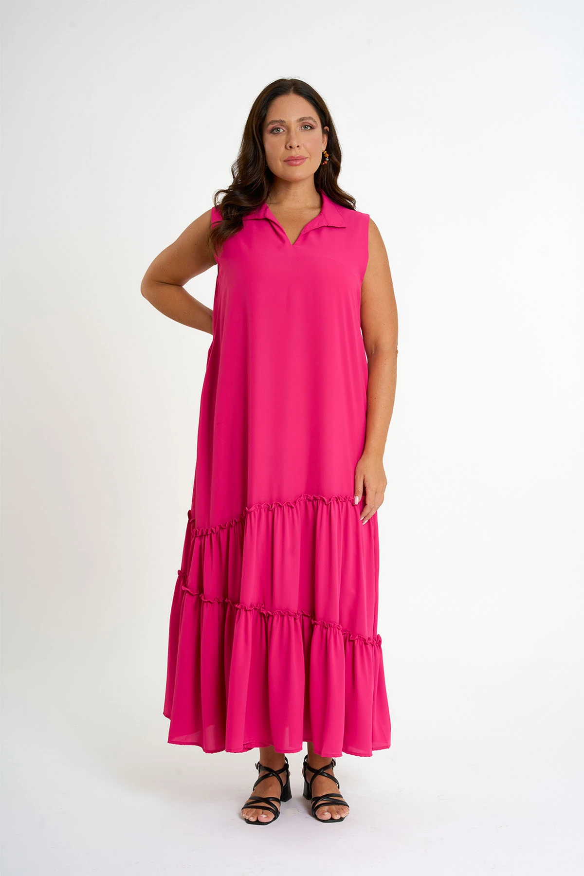 FIRFIR DETAYLI UZUN ELBISE - PNK