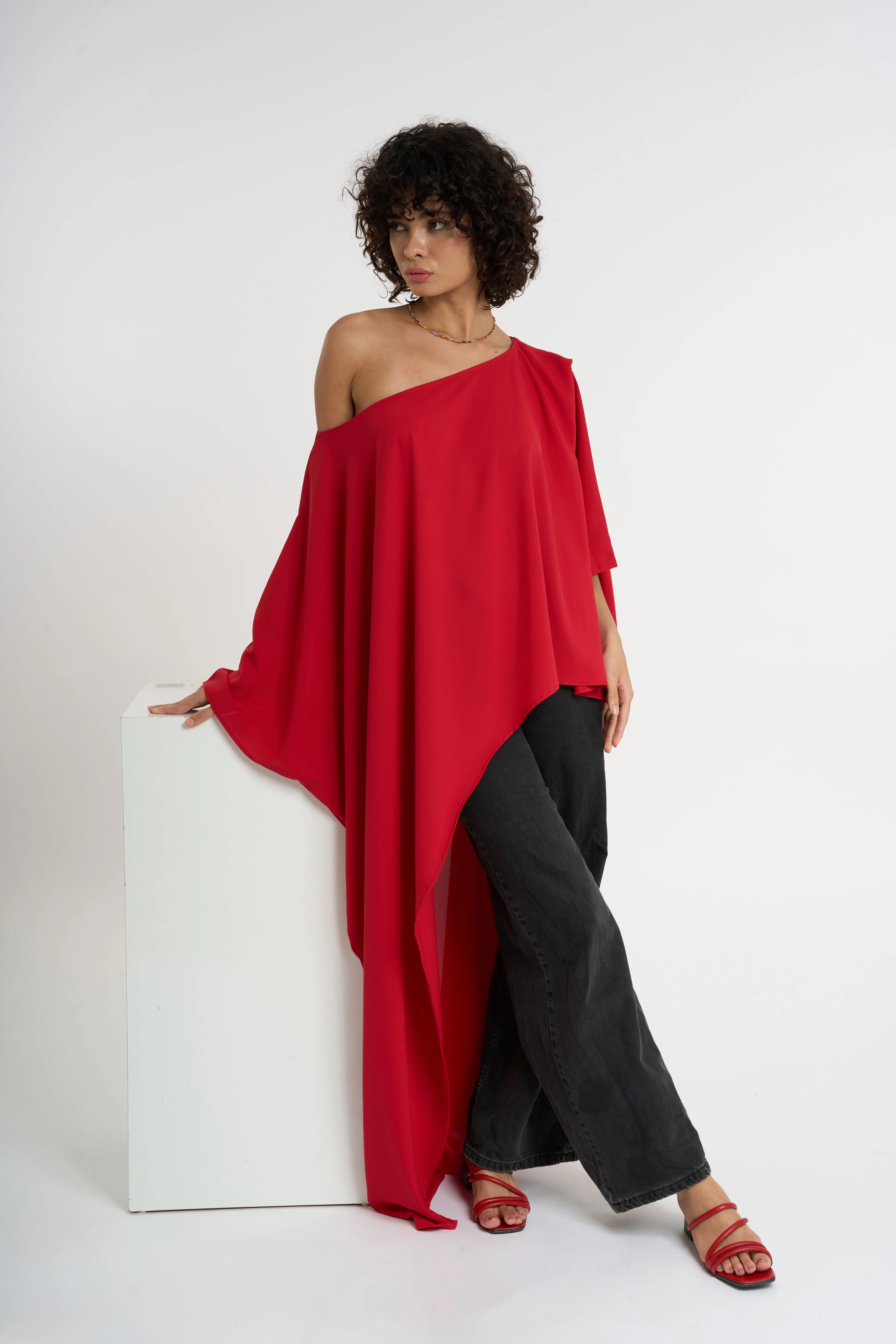 Tek Omuz Krep Bluz | 3228 - RED