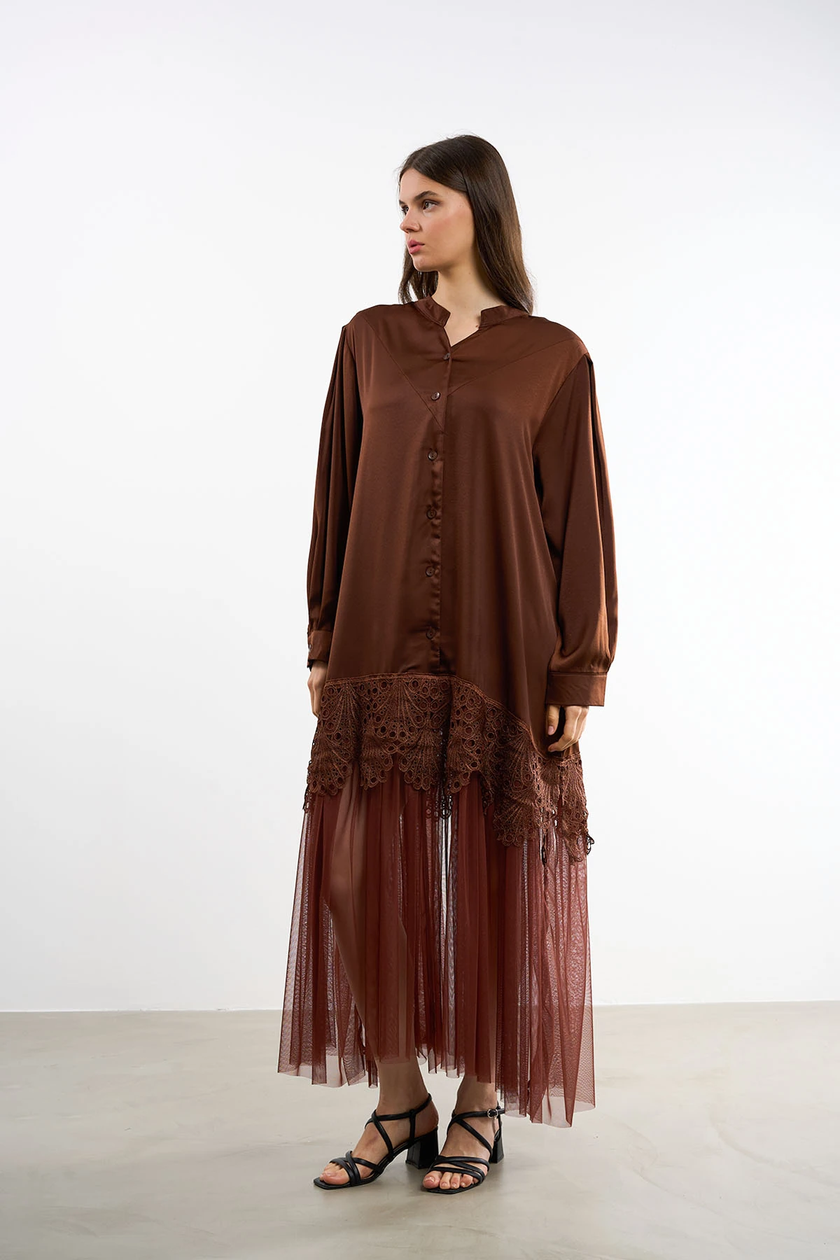 Tüllü Dantelli Elbise | 44-50 - BRW