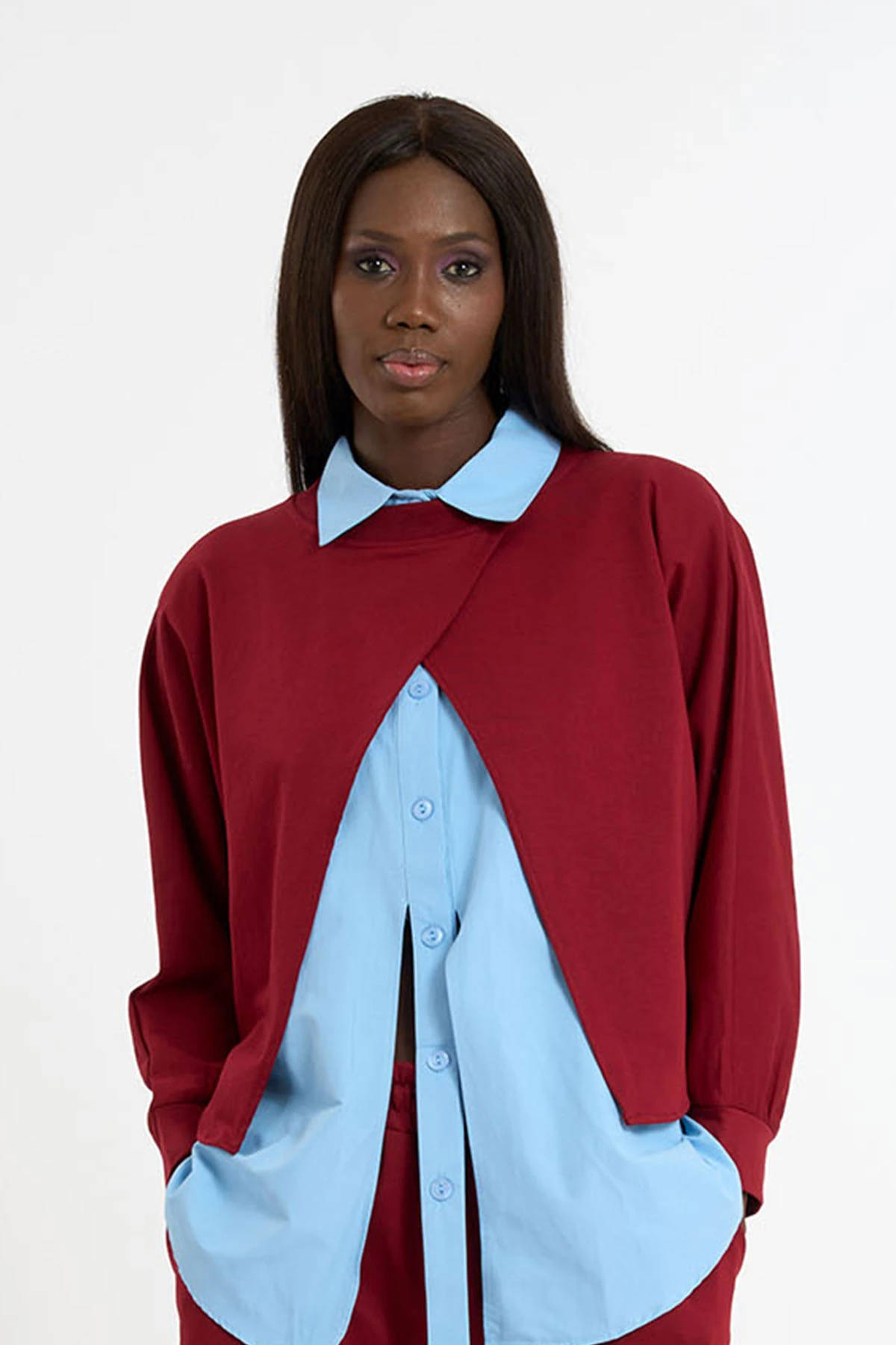 Asimetrik Kesim Sweatshirt- Gömlek Dahil Değildir