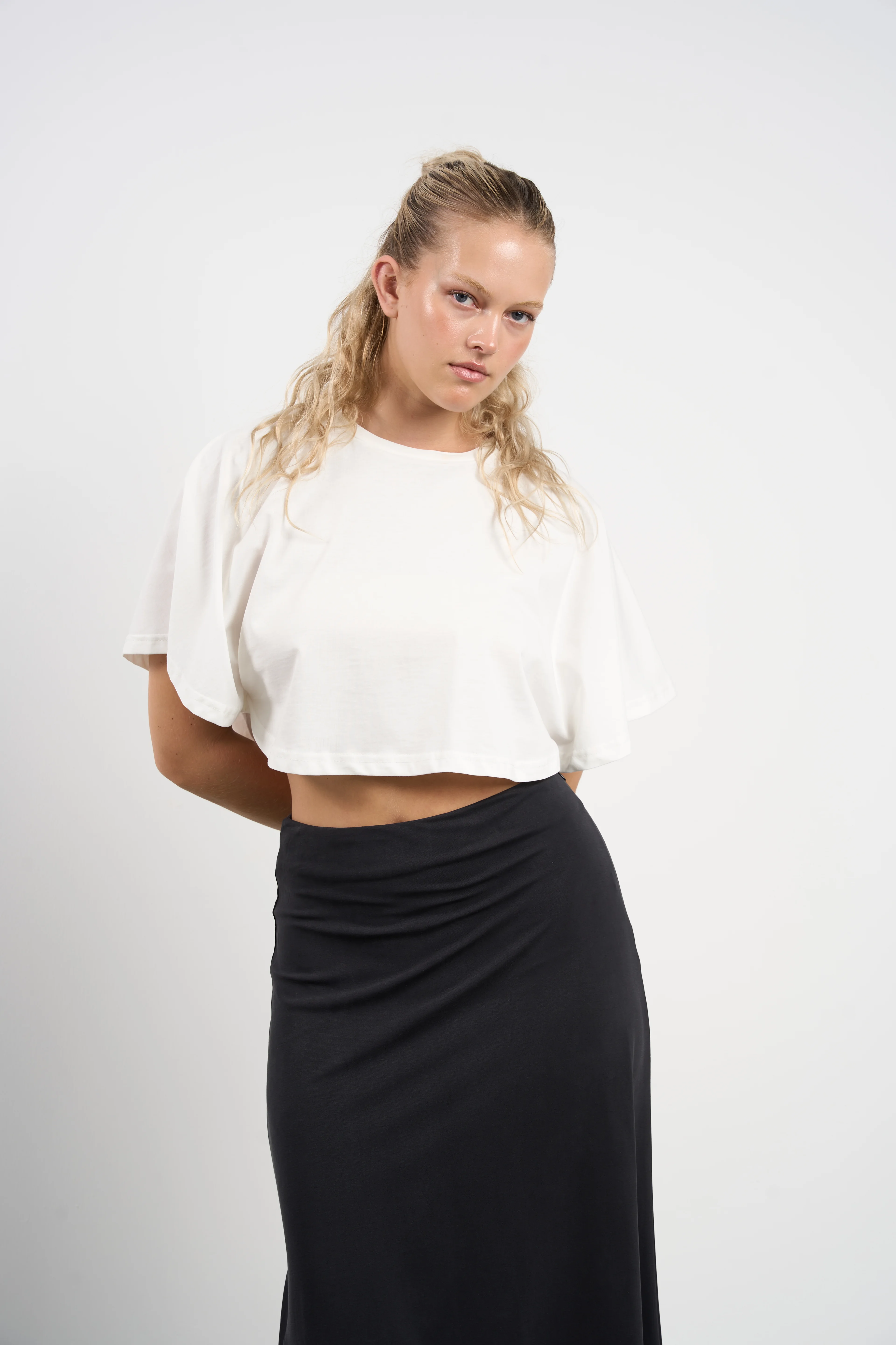 Kadın Crop Kısa Kollu Yazlık T-shirt - WHT