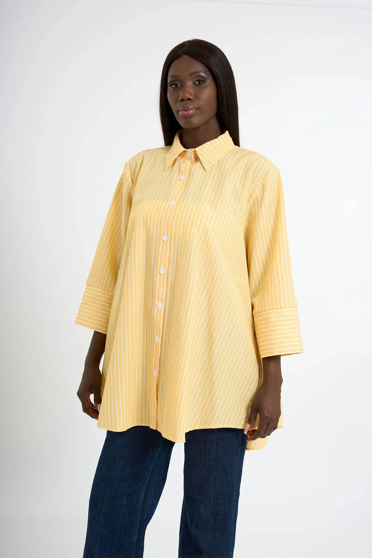 Büyük Beden Salaş Çizgili Yazlık Gömlek - ÇYL