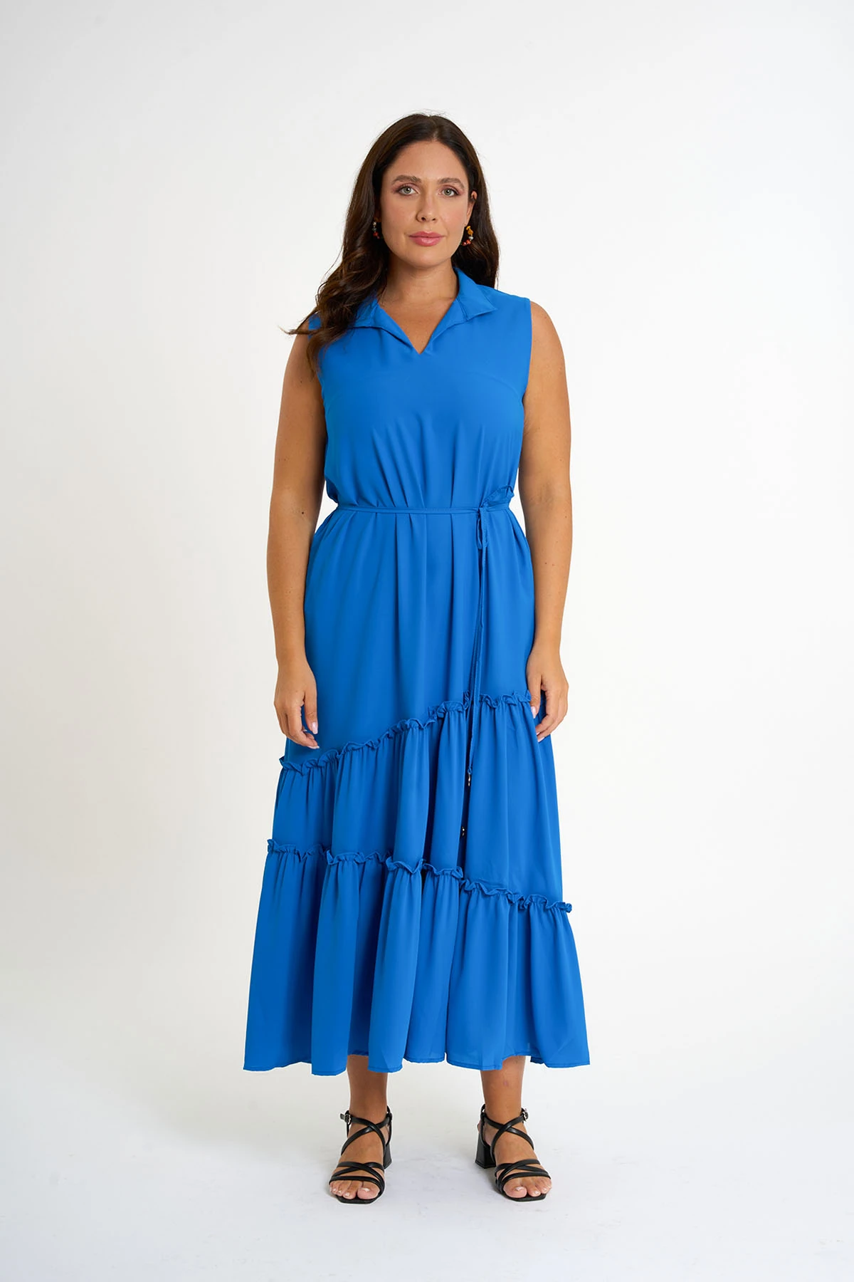 FIRFIR DETAYLI UZUN ELBISE - BLU