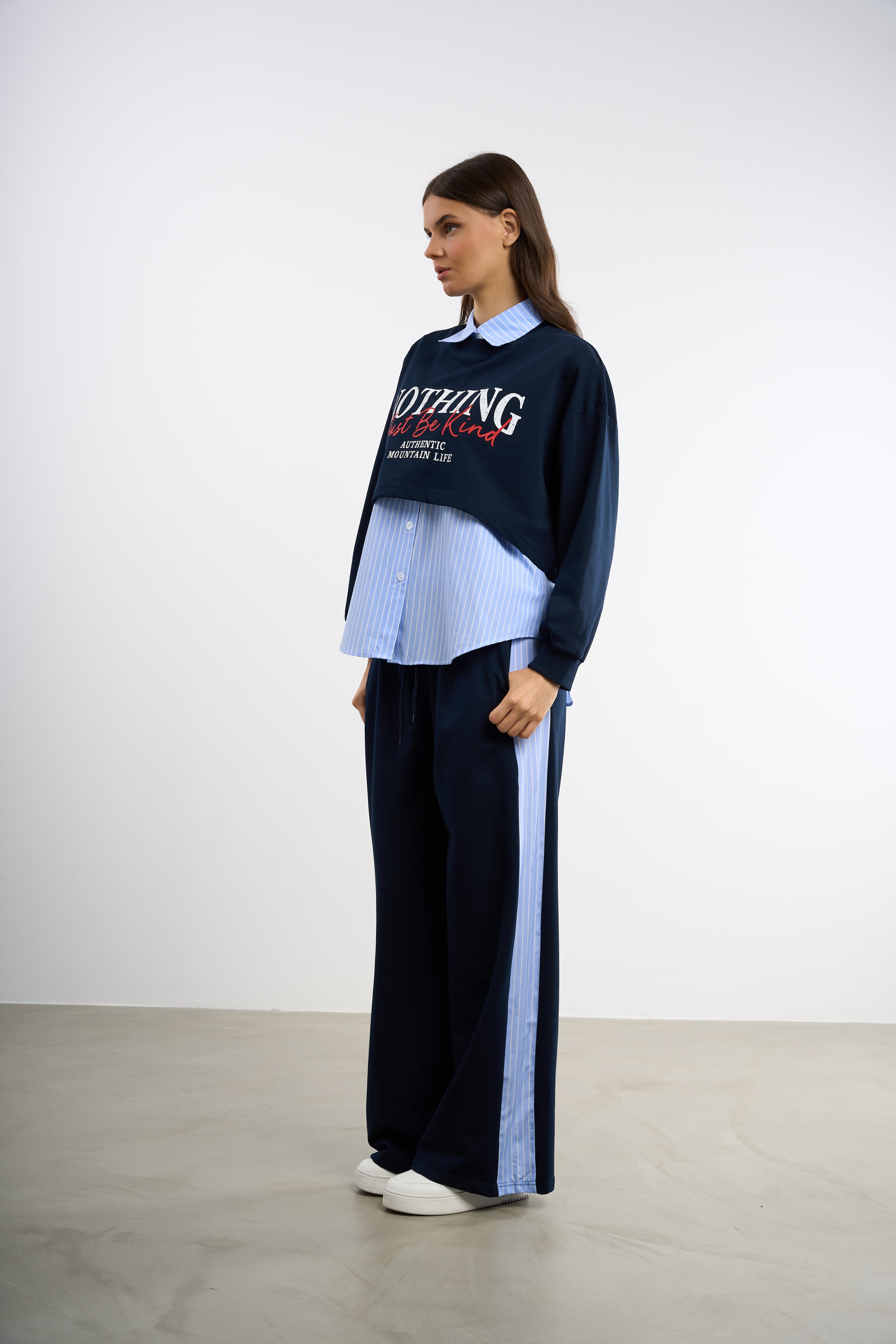 3 Parçalı Crop Sweat Gömlekli Takım | 36-50 | 25270