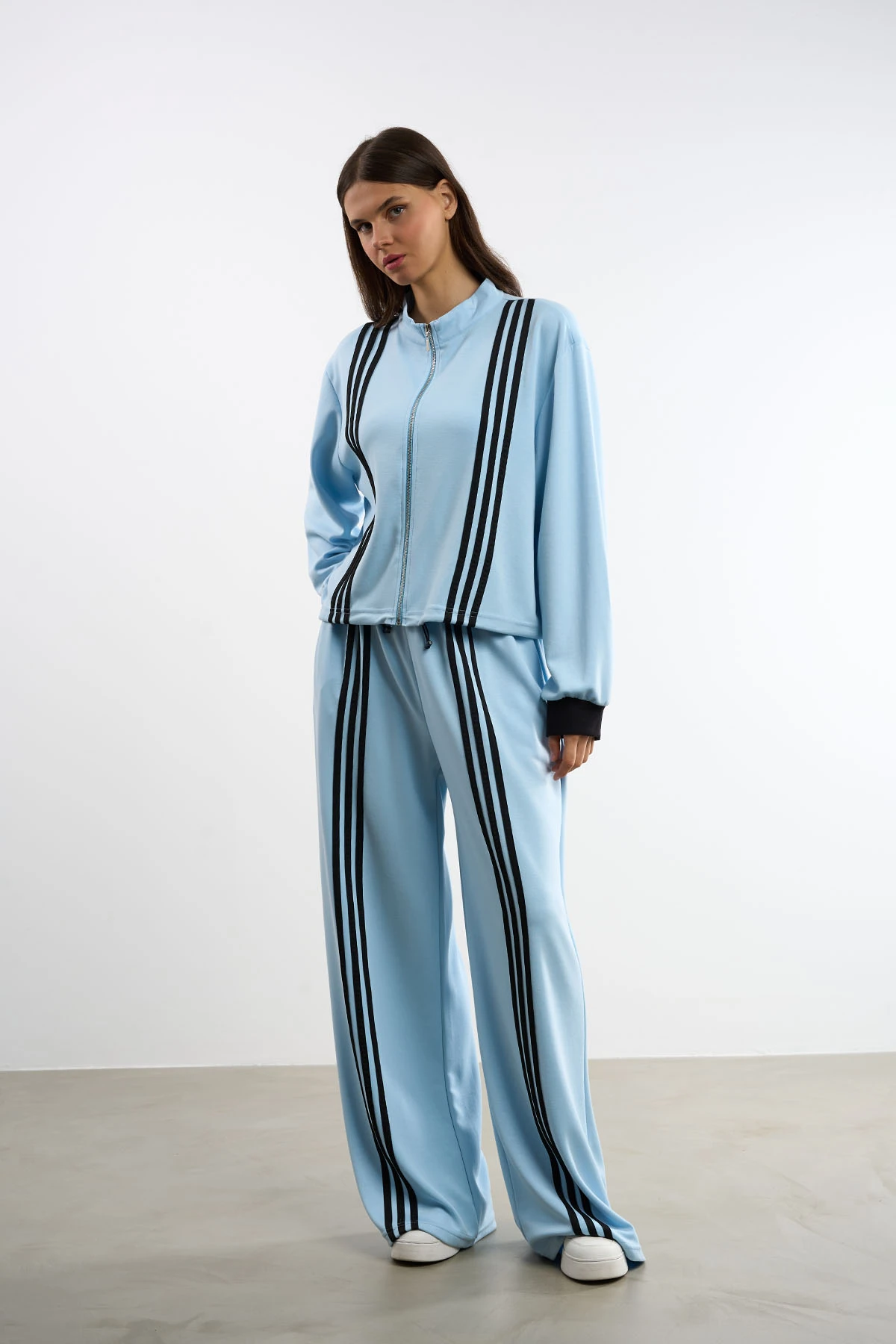 Şeritli Alt Üst Eşofman Takımı | 25260 | 36-50 - AÇIK MAVİ