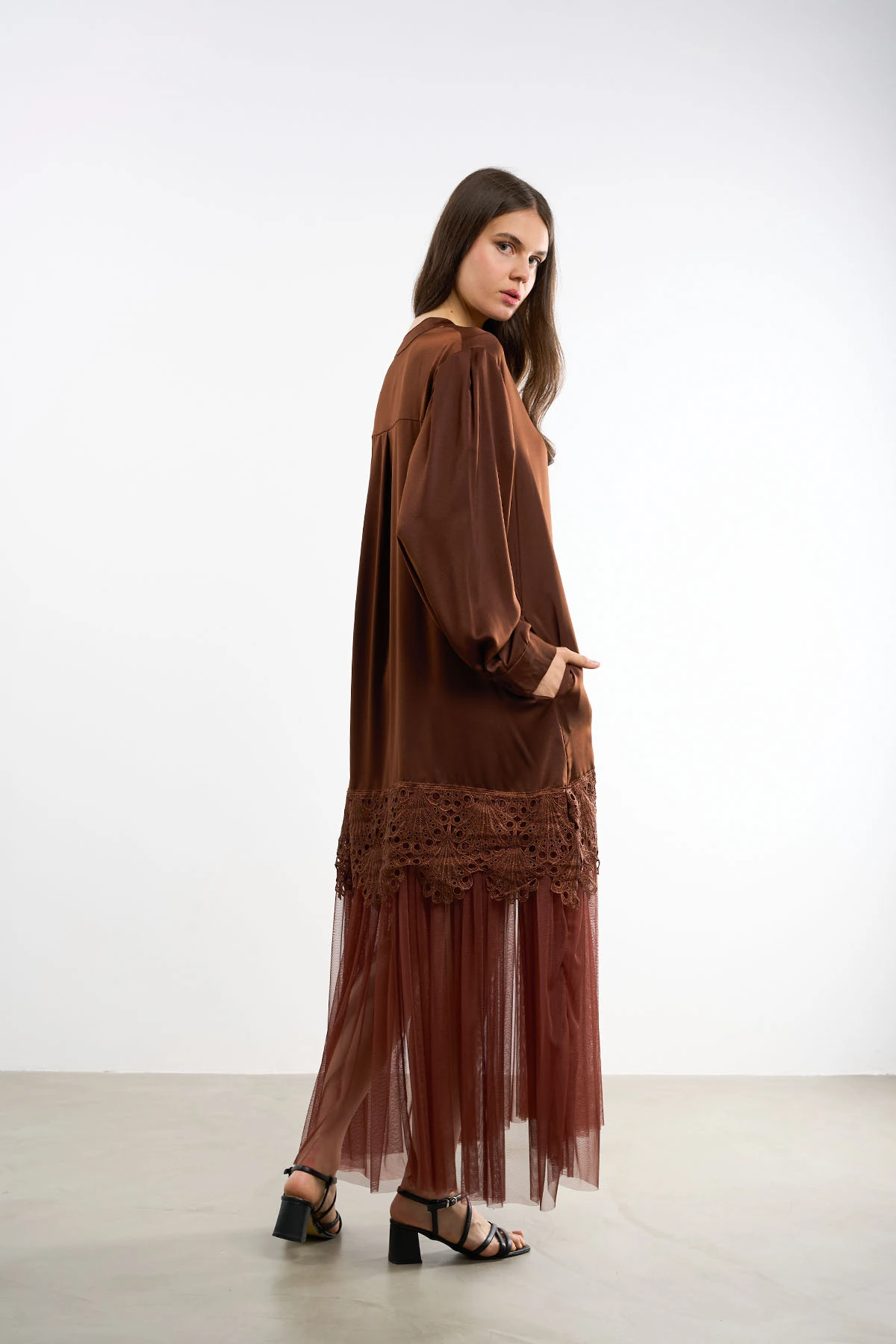 Tüllü Dantelli Elbise | 44-50