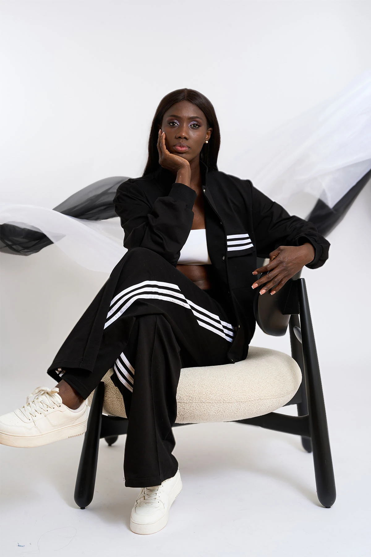 Çizgili Hırkalı Eşofman Takımı - BLK