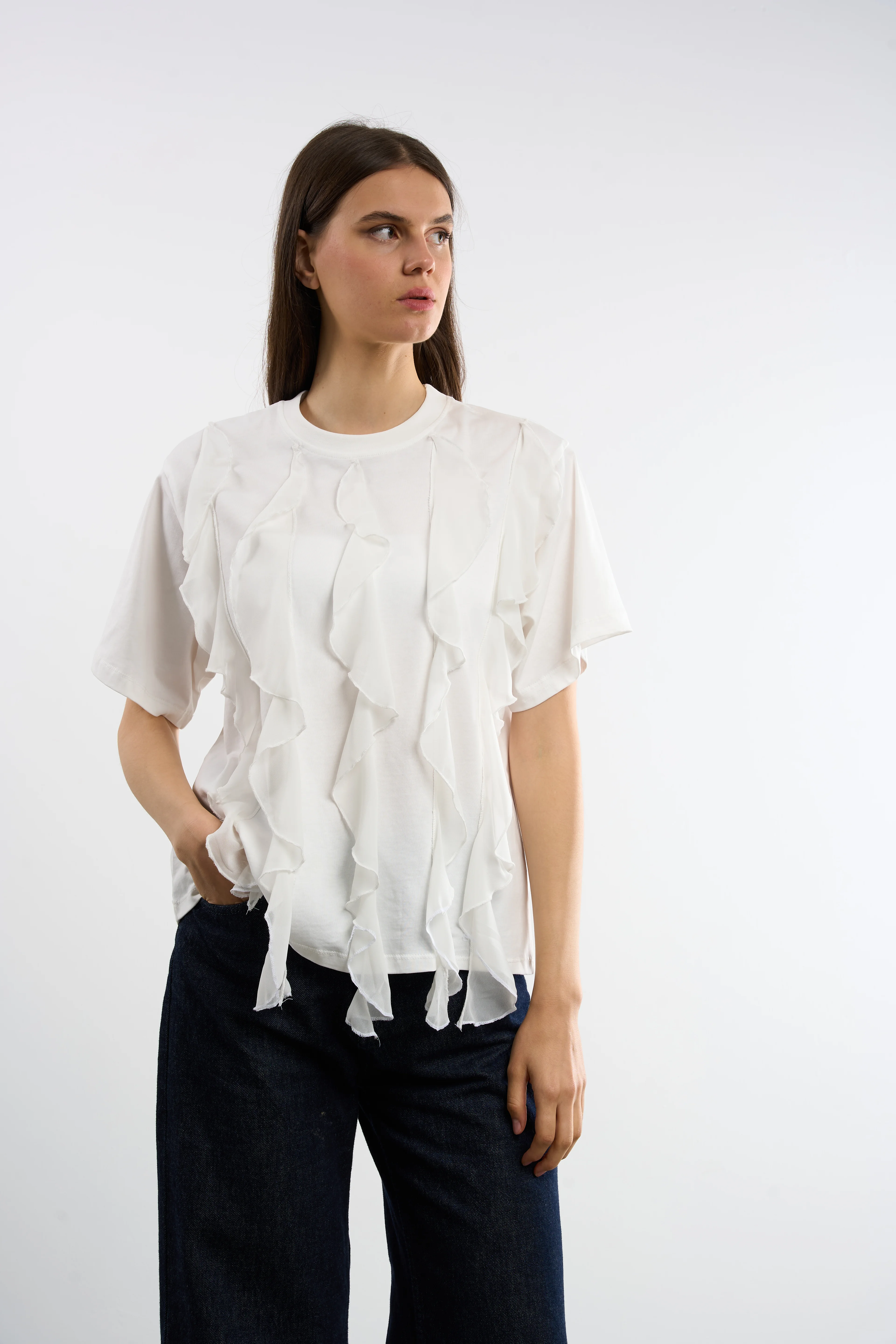 Volanlı T-shirt - WHT