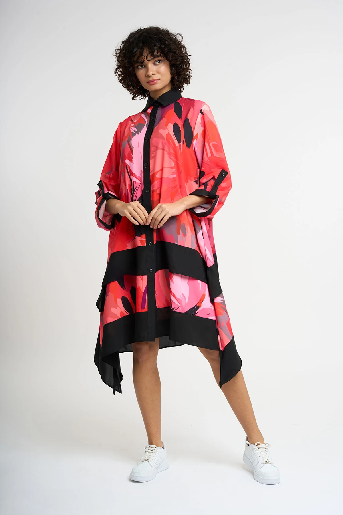 Asimetrik Kesim Elbise | 44-50 - RED