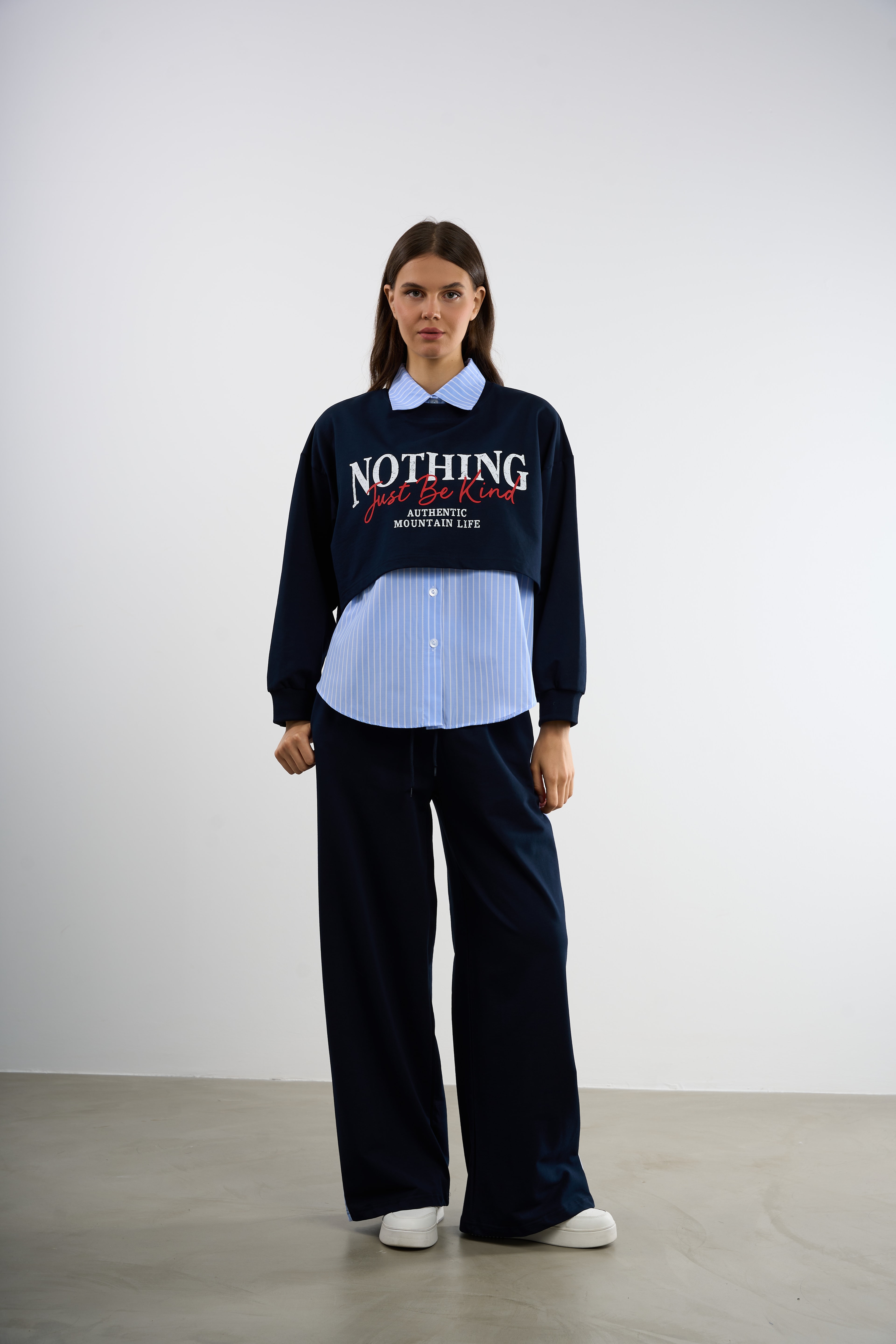 3 Parçalı Crop Sweat Gömlekli Takım | 36-50 | 25270