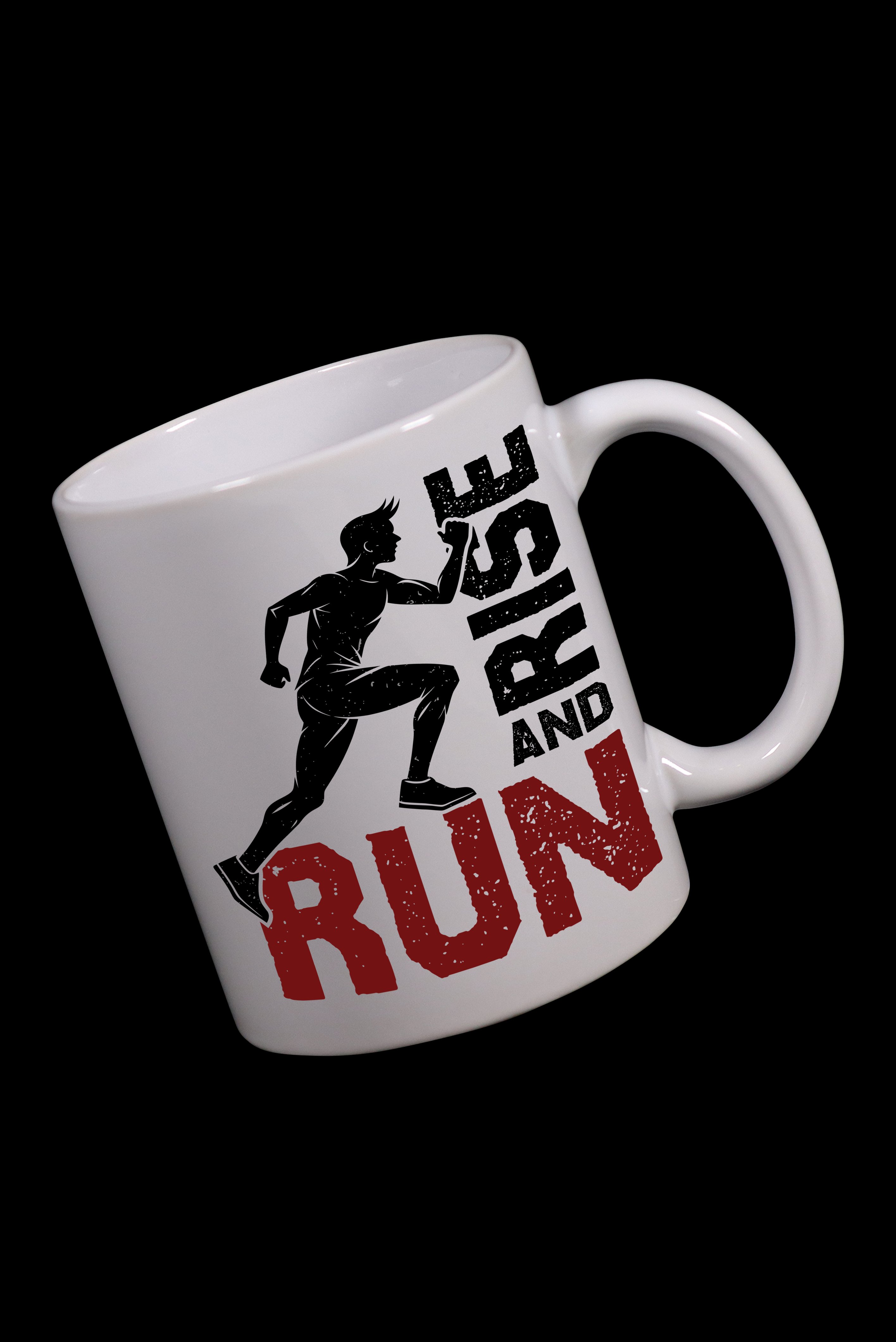 Run And Rise Yazı Baskılı Koşan Adam Tasarım Çift Yön Baskılı Kupa Bardak 
