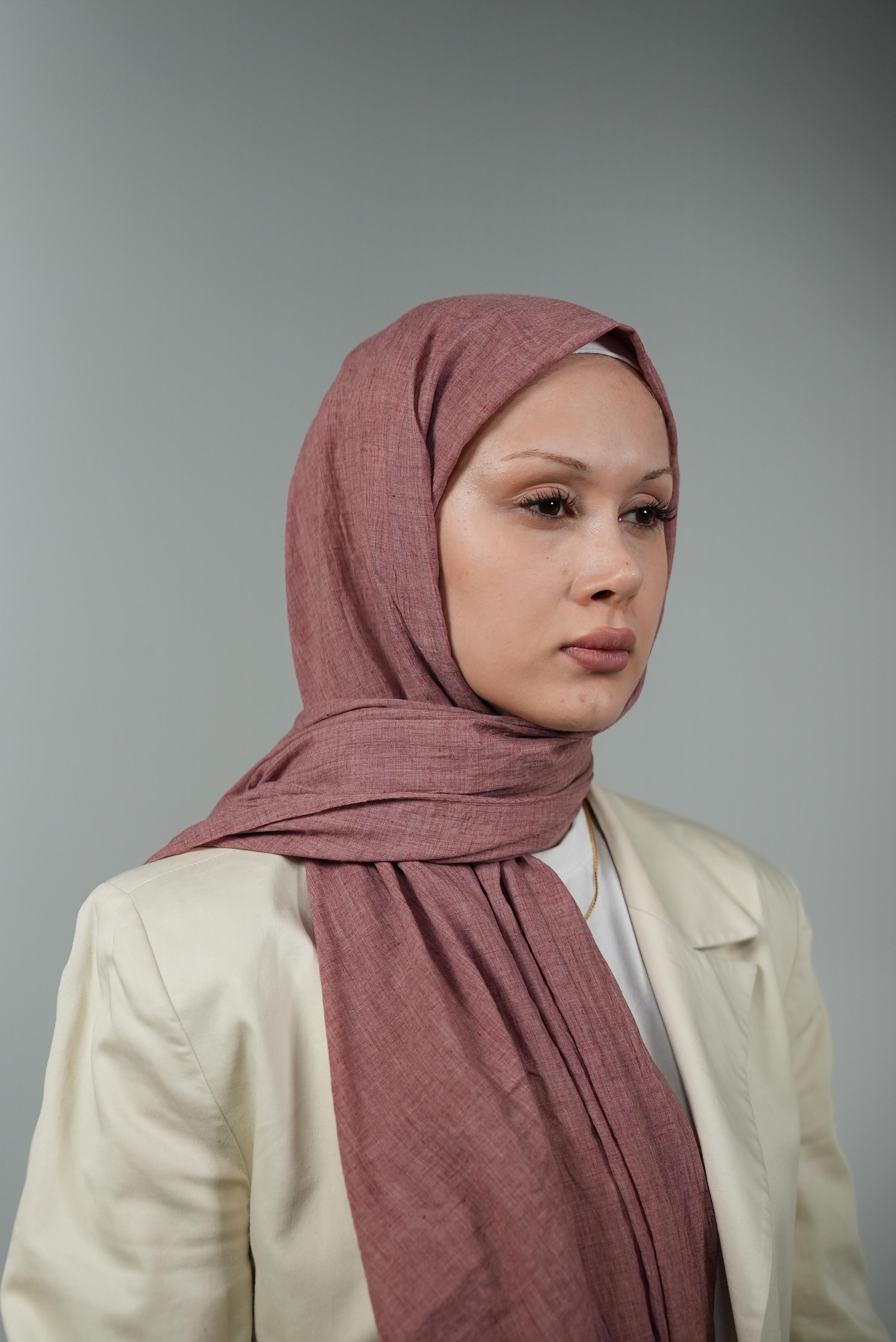 Harmani Eskitme Pamuksu Şal - Koyu Gül Kurusu
