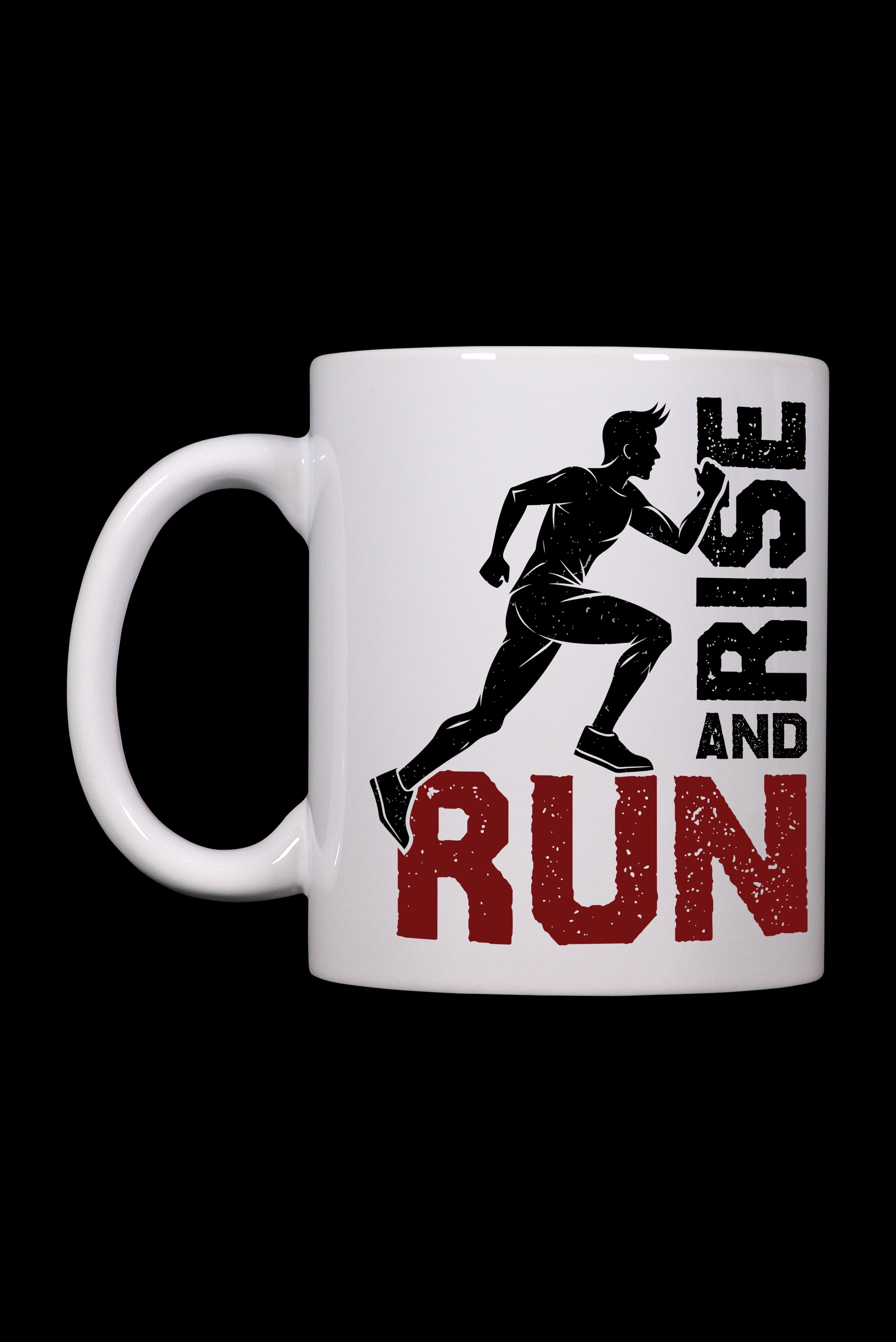 Run And Rise Yazı Baskılı Koşan Adam Tasarım Çift Yön Baskılı Kupa Bardak 