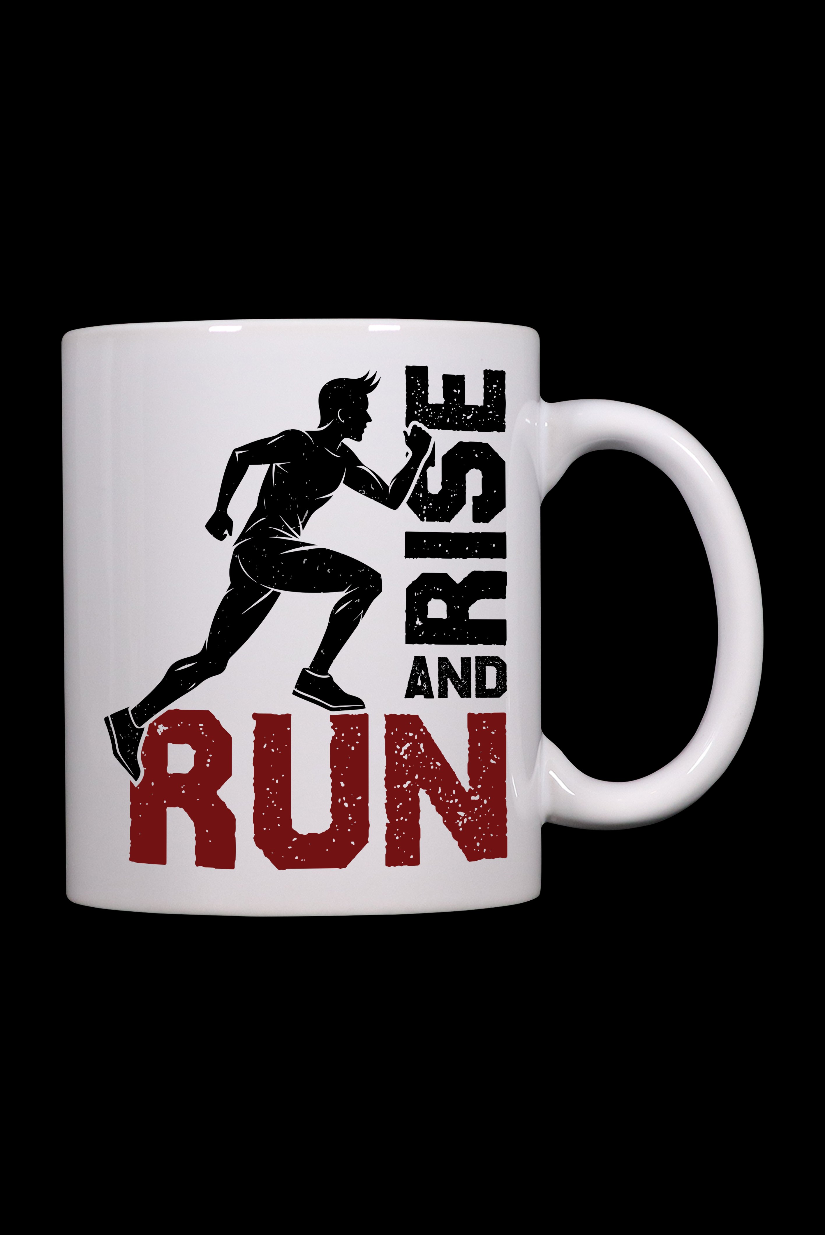 Run And Rise Yazı Baskılı Koşan Adam Tasarım Çift Yön Baskılı Kupa Bardak 
