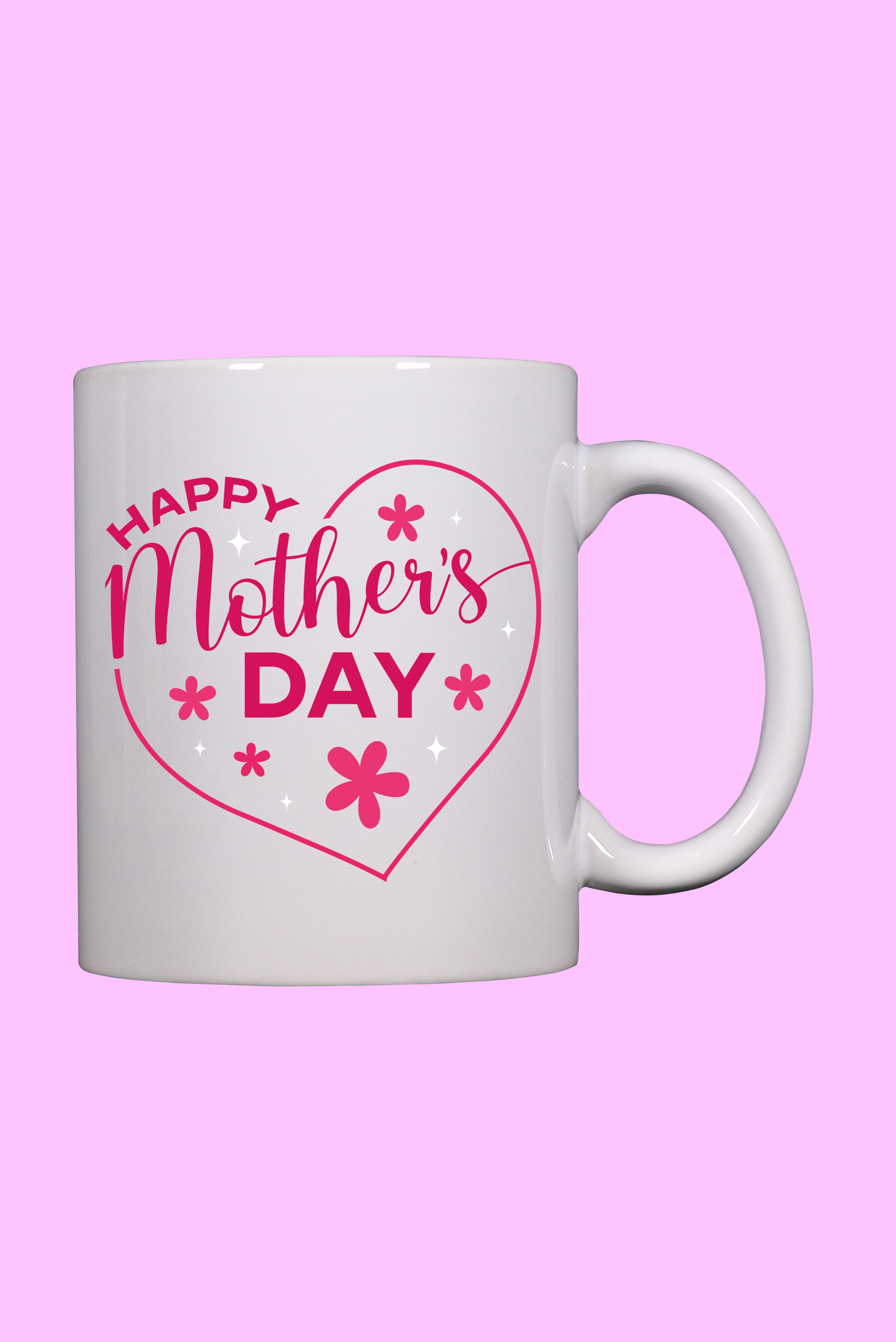 Happy Mother's Day Yazı Tasarım Baskılı Kalp Ve Çiçek Tasarım Baskılı Kupa Bardak