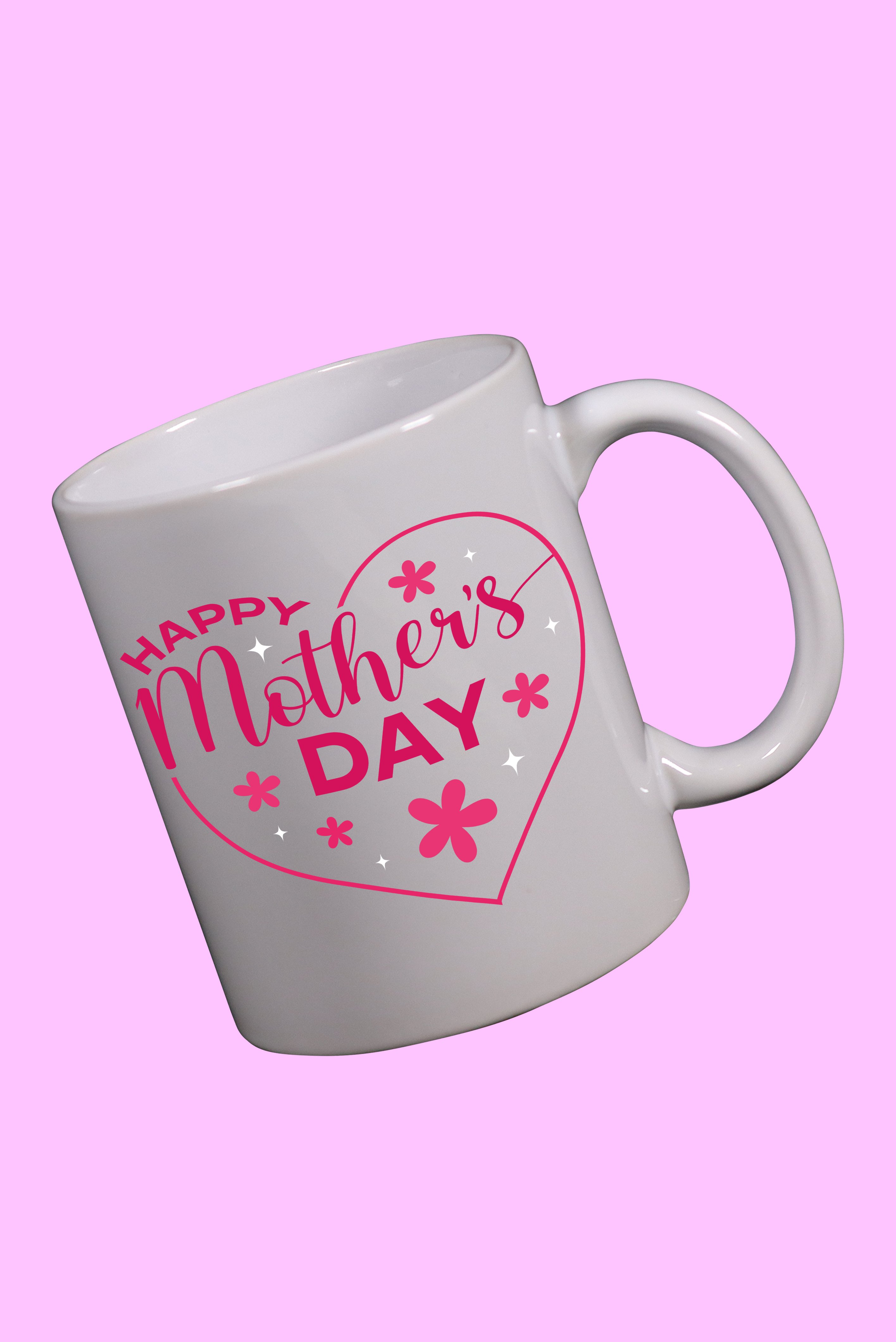 Happy Mother's Day Yazı Tasarım Baskılı Kalp Ve Çiçek Tasarım Baskılı Kupa Bardak
