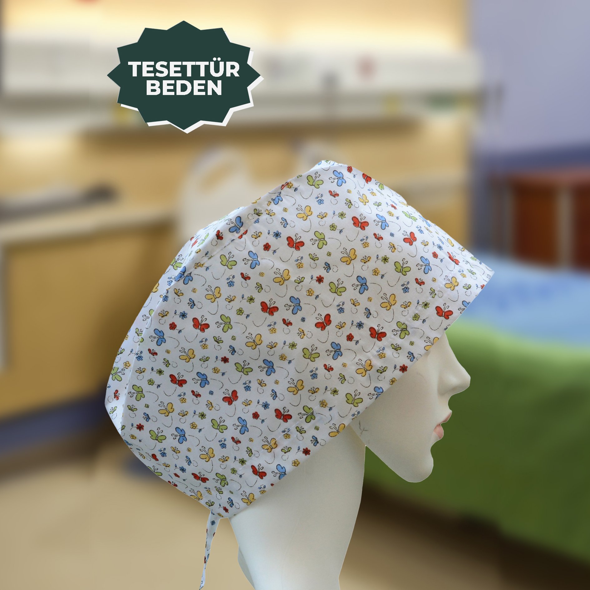 Tesettür Bone | Renkli Kelebekler | Doktor, Hemşire, Aşçı ve Anne Kullanımı