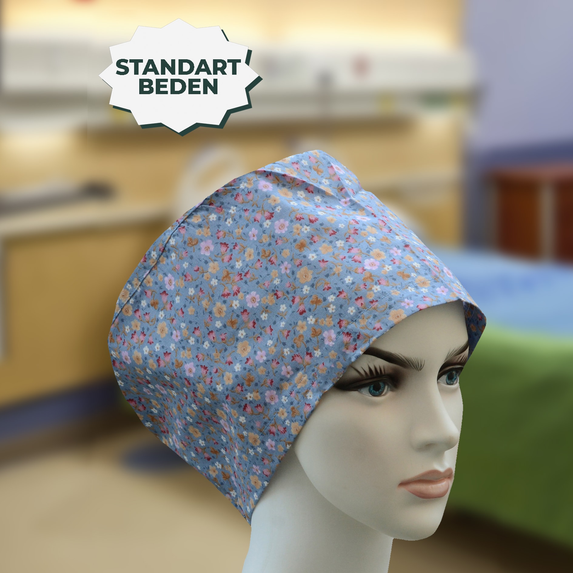 Standart Bone | Açık Mavi Çiçekli | Doktor, Hemşire, Aşçı ve Anne Kullanımı
