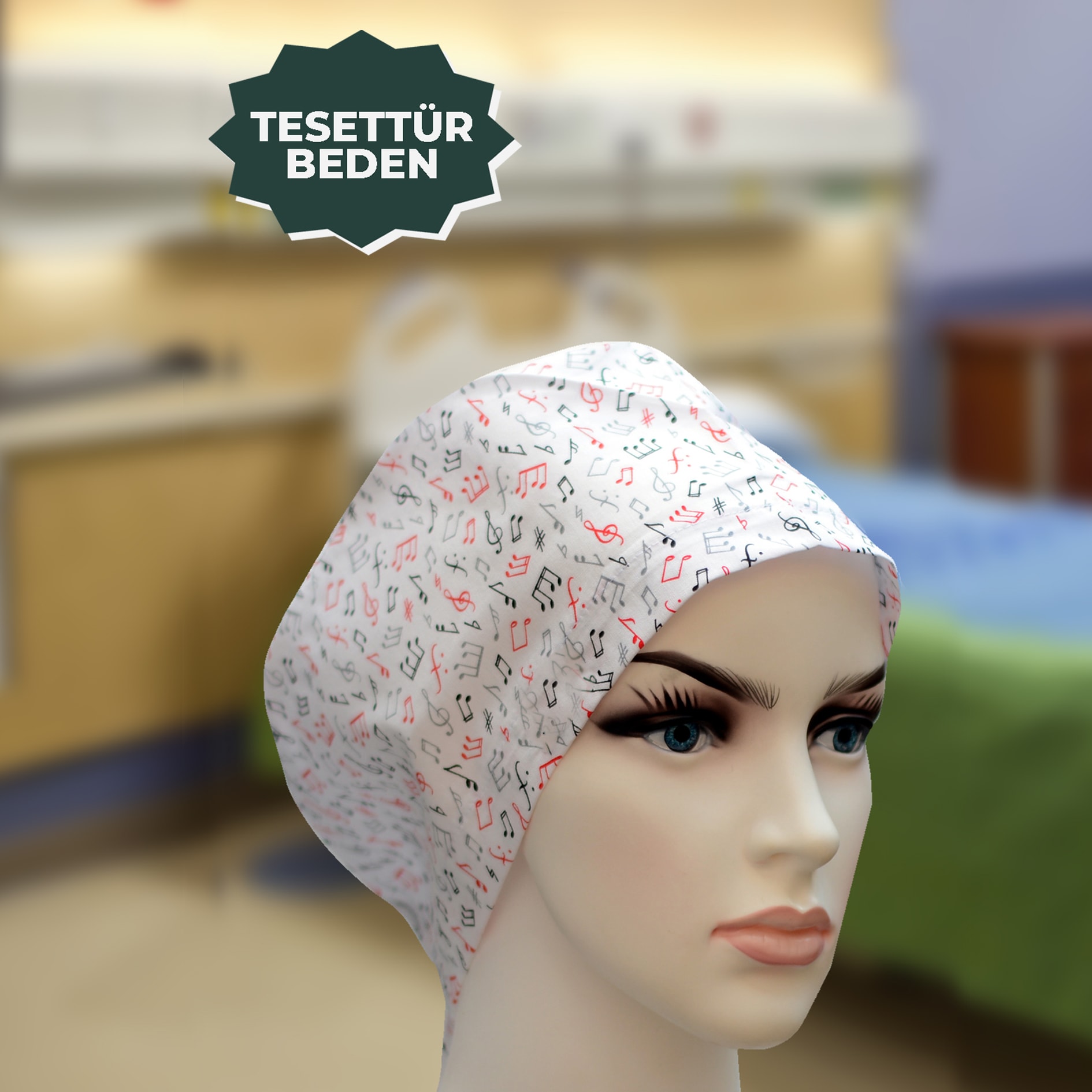 Tesettür Bone | Beyaz Müzikli | Doktor, Hemşire, Aşçı ve Anne Kullanımı