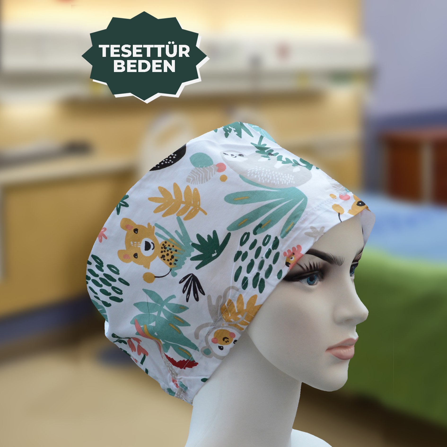 Tesettür Bone | Yeşil Sevimli Ayıcık | Doktor, Hemşire, Aşçı ve Anne Kullanımı